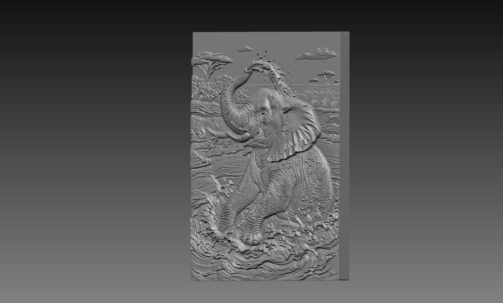 Elephant Mud Savannah 3D Relief STL File, Wildlife CNC Carving Digital Download