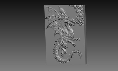 Fire Dragon Breathing Flames 3D Relief STL File, Fantasy CNC Carving Digital Download