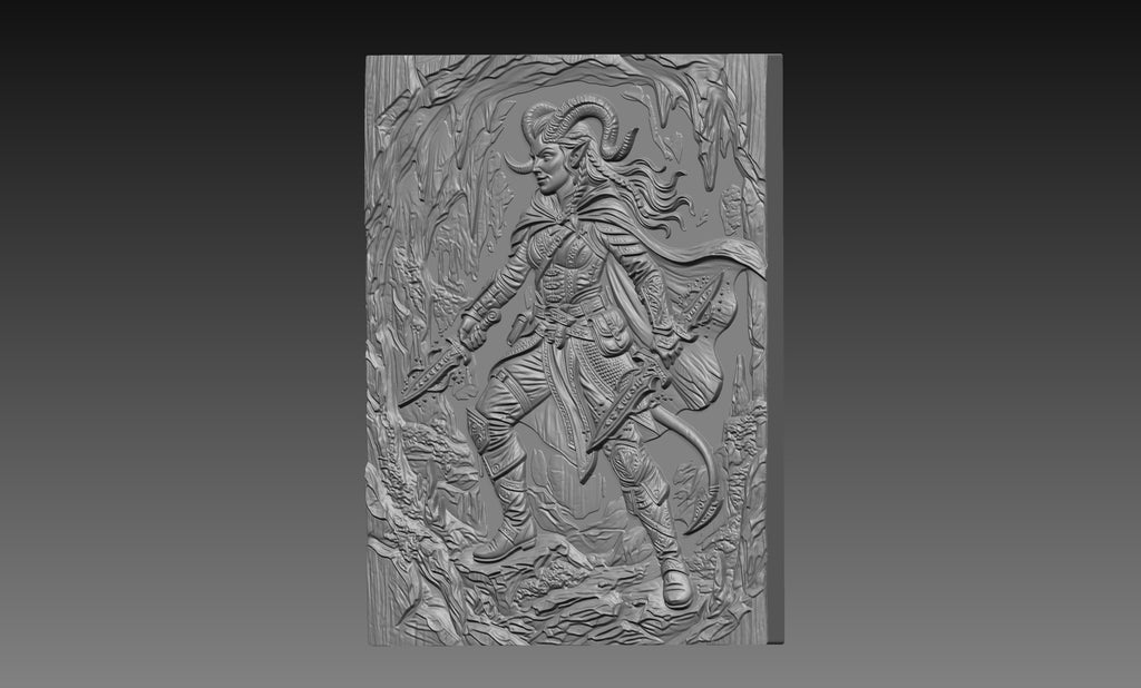 Tiefling Rogue Assassin 3D Relief STL File, DND Fantasy CNC Carving Digital Download