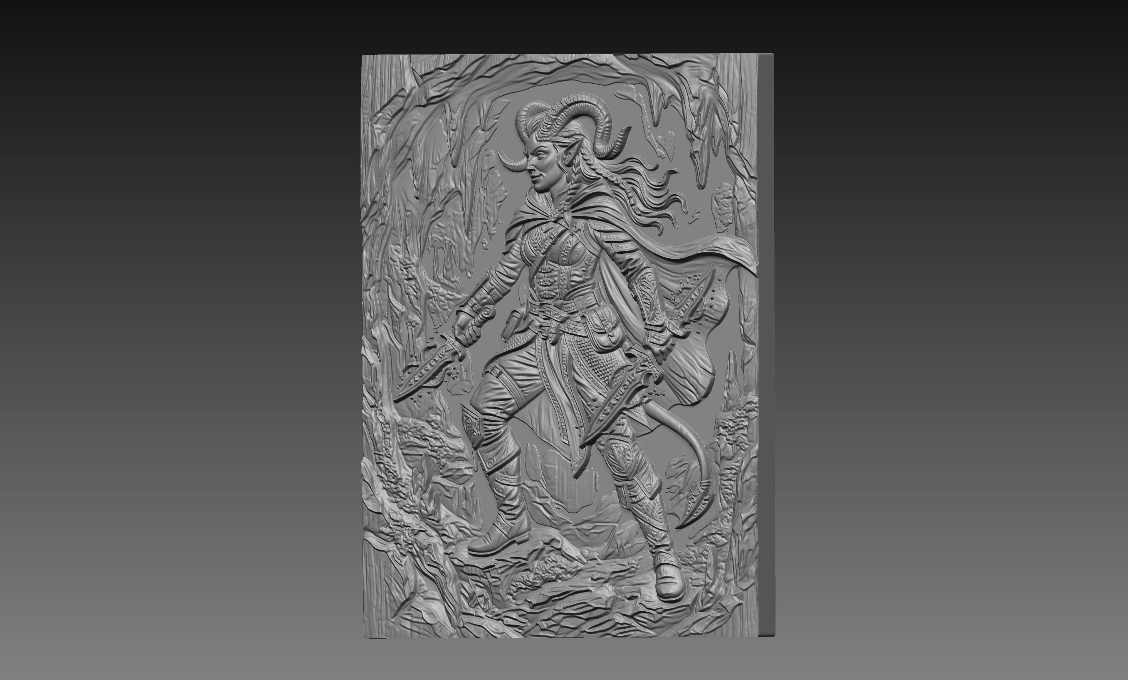 Tiefling Rogue Assassin 3D Relief STL File, DND Fantasy CNC Carving Digital Download