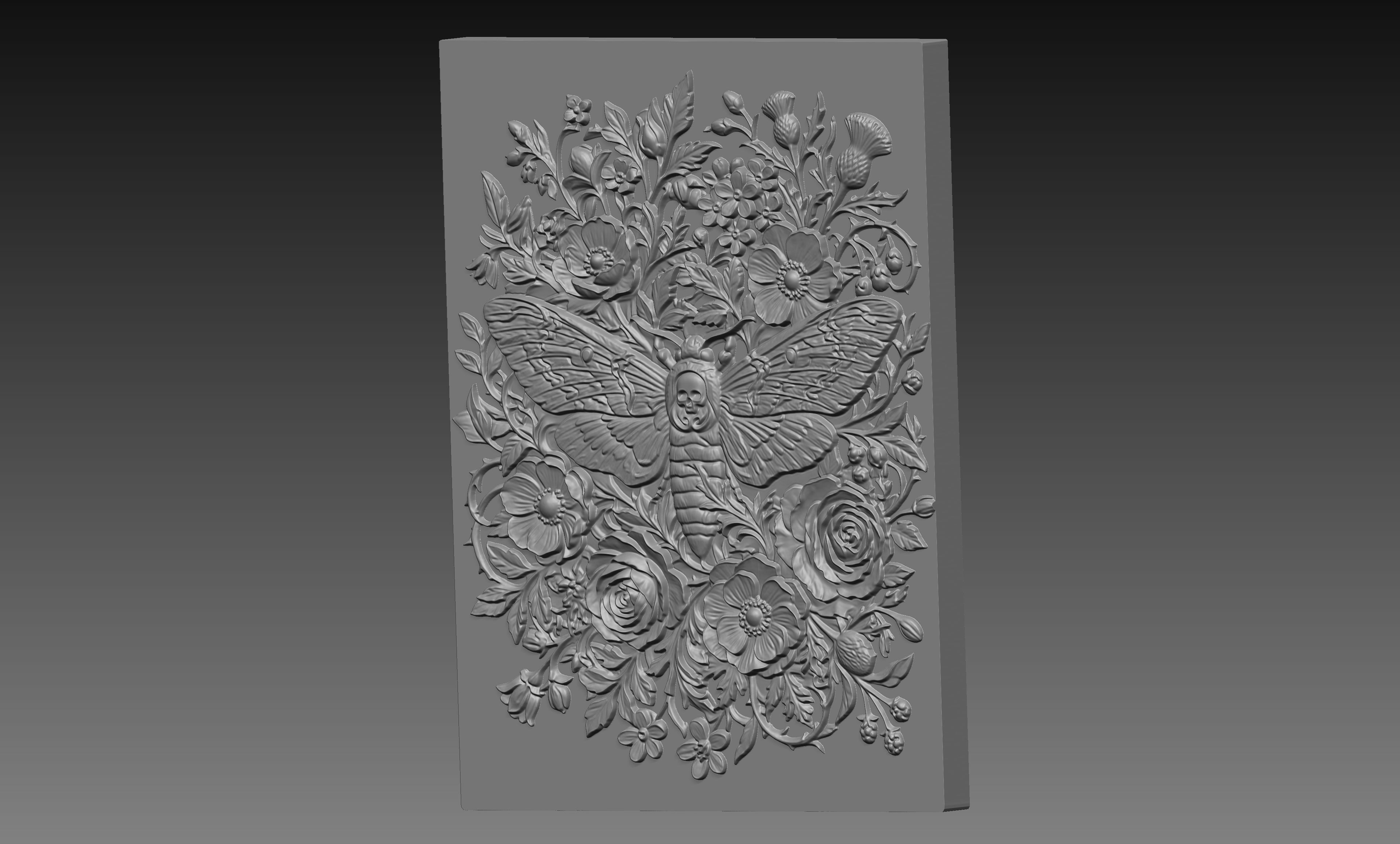 Death Moth Flowers 3D Relief STL File, Gothic CNC Carving Digital Download