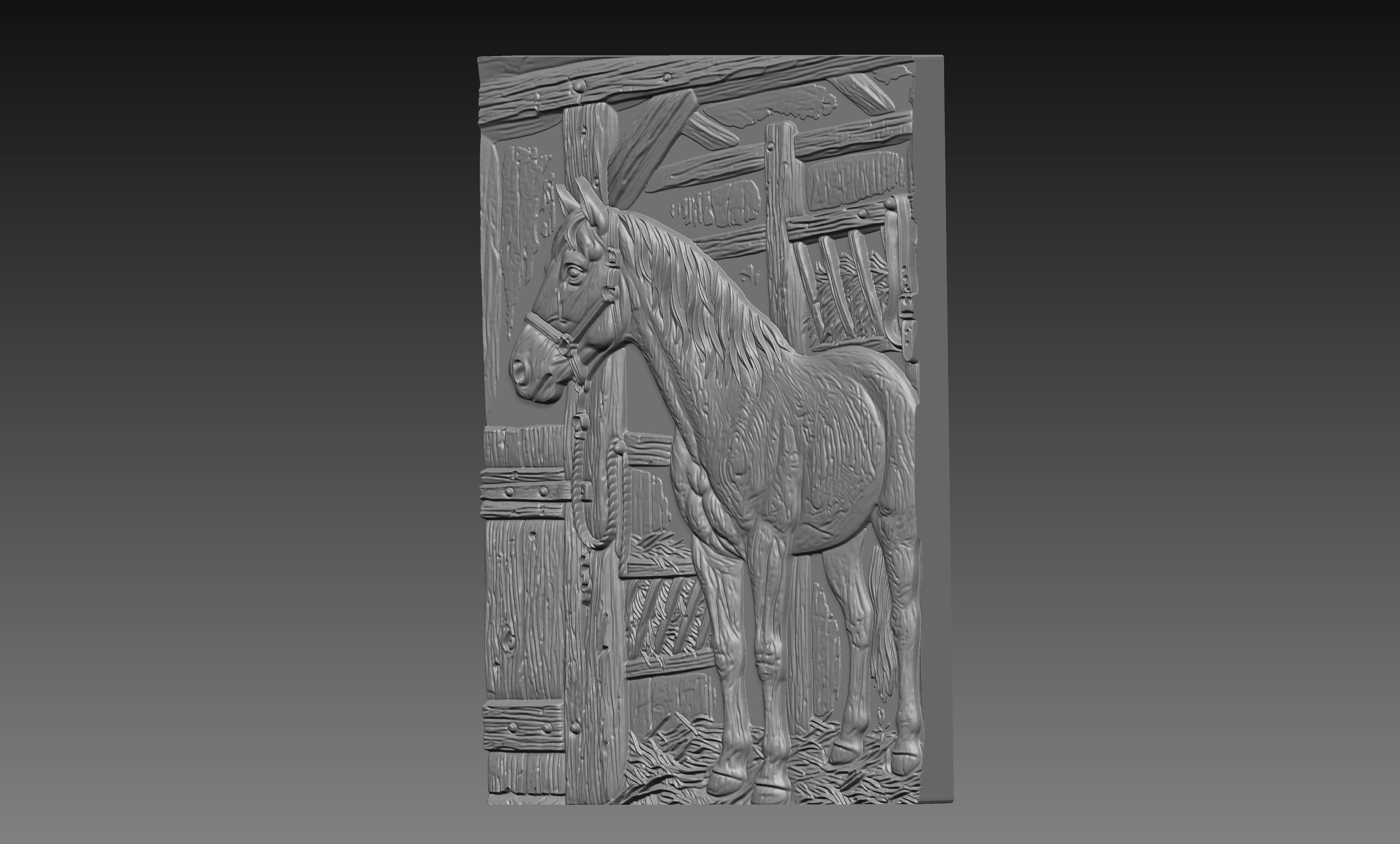 Stable Horse Ranch 3D Relief STL File, Western Farm Animal CNC Carving Digital Download