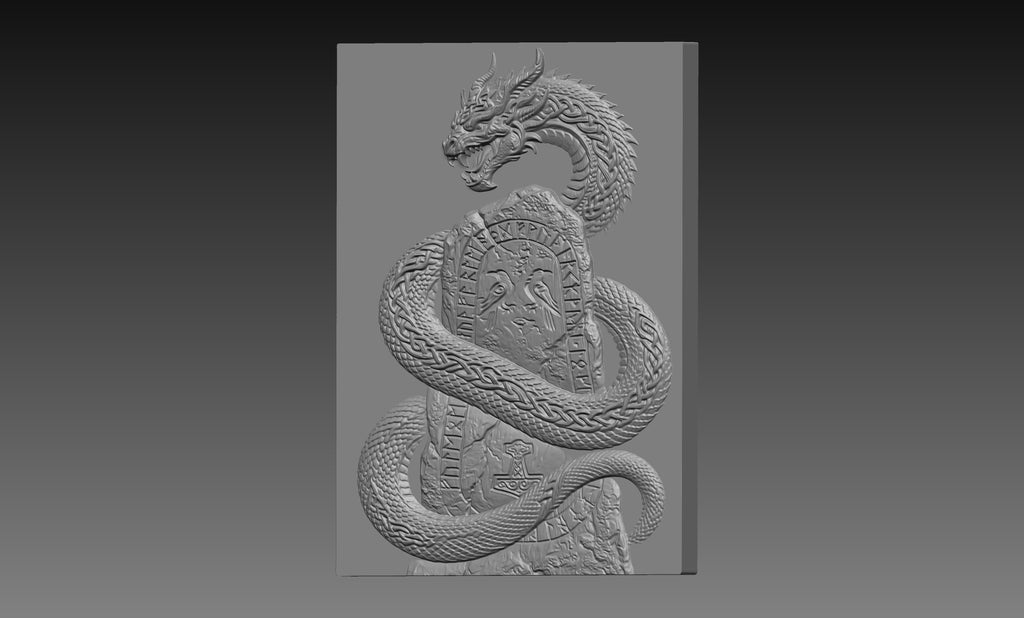 Norse Serpent Rune 3D Relief STL File, Viking Mythology CNC Carving Digital Download