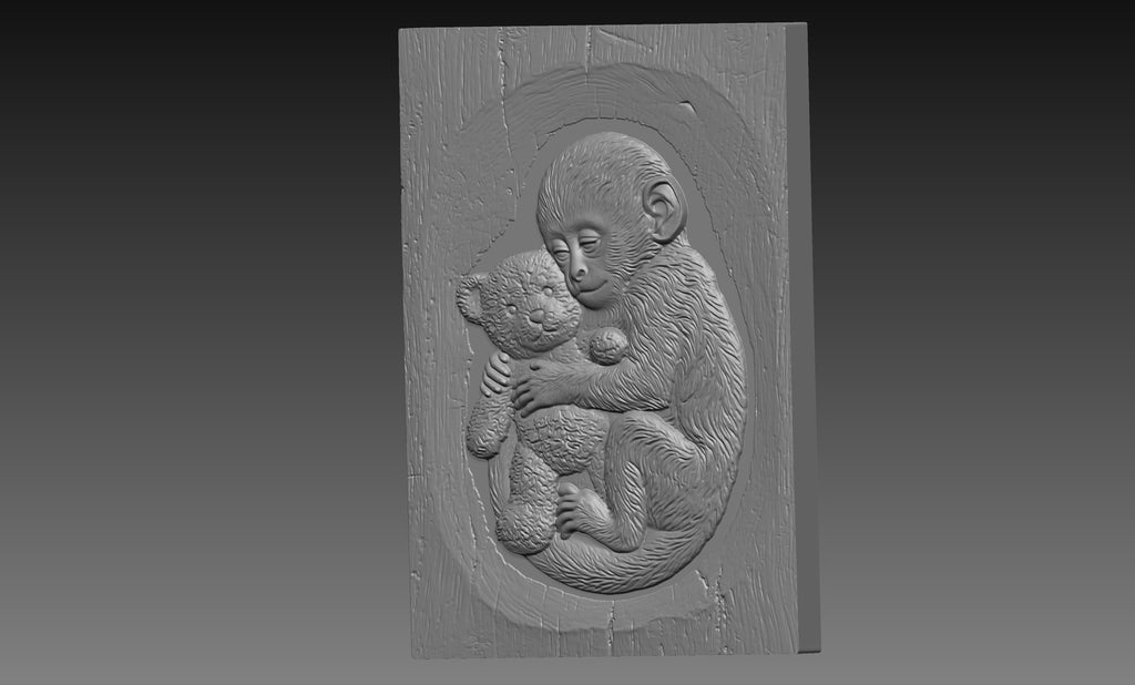 Baby Monkey Teddy Bear 3D Relief STL File, Cute CNC Carving Digital Download