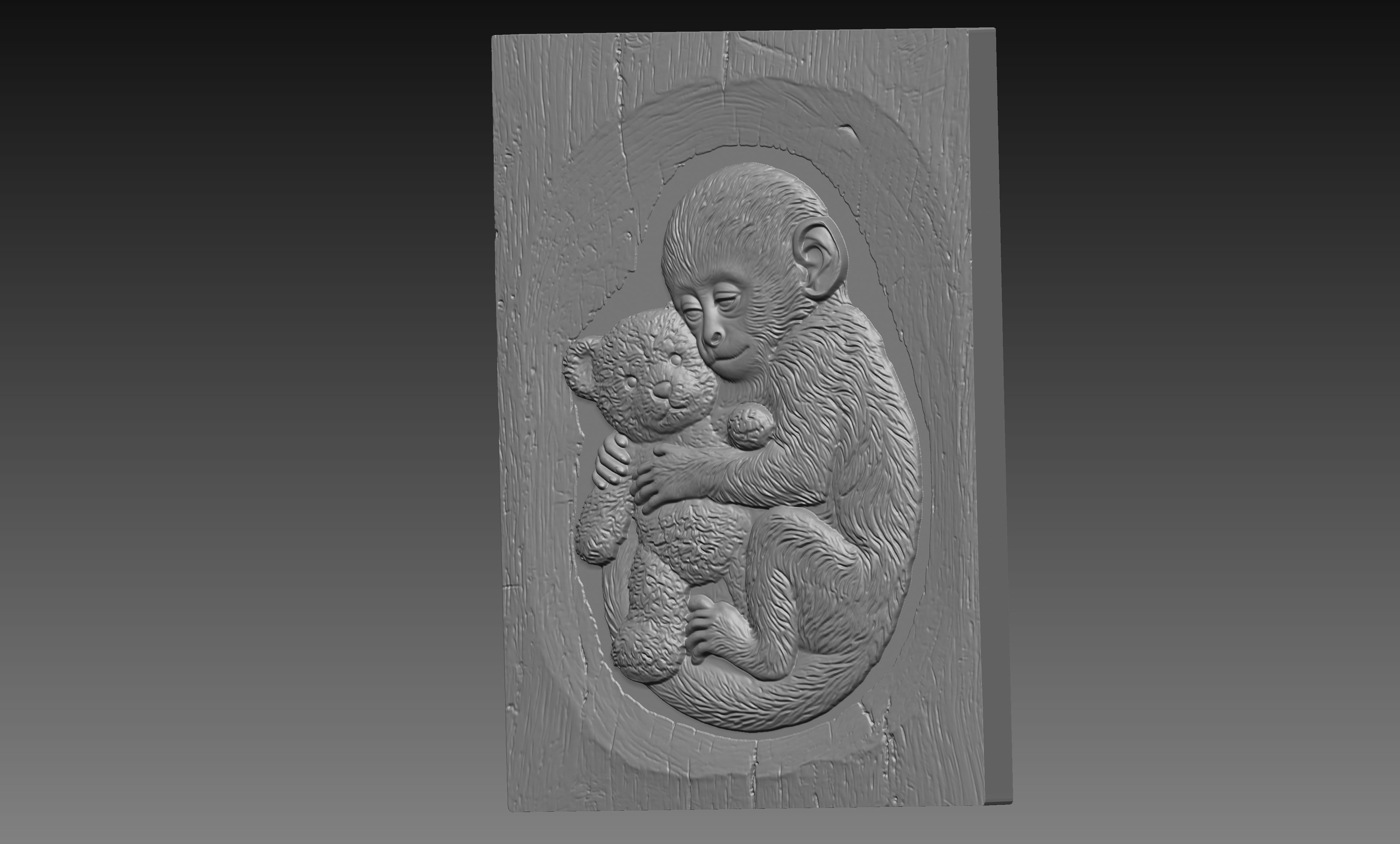 Baby Monkey Teddy Bear 3D Relief STL File, Cute CNC Carving Digital Download