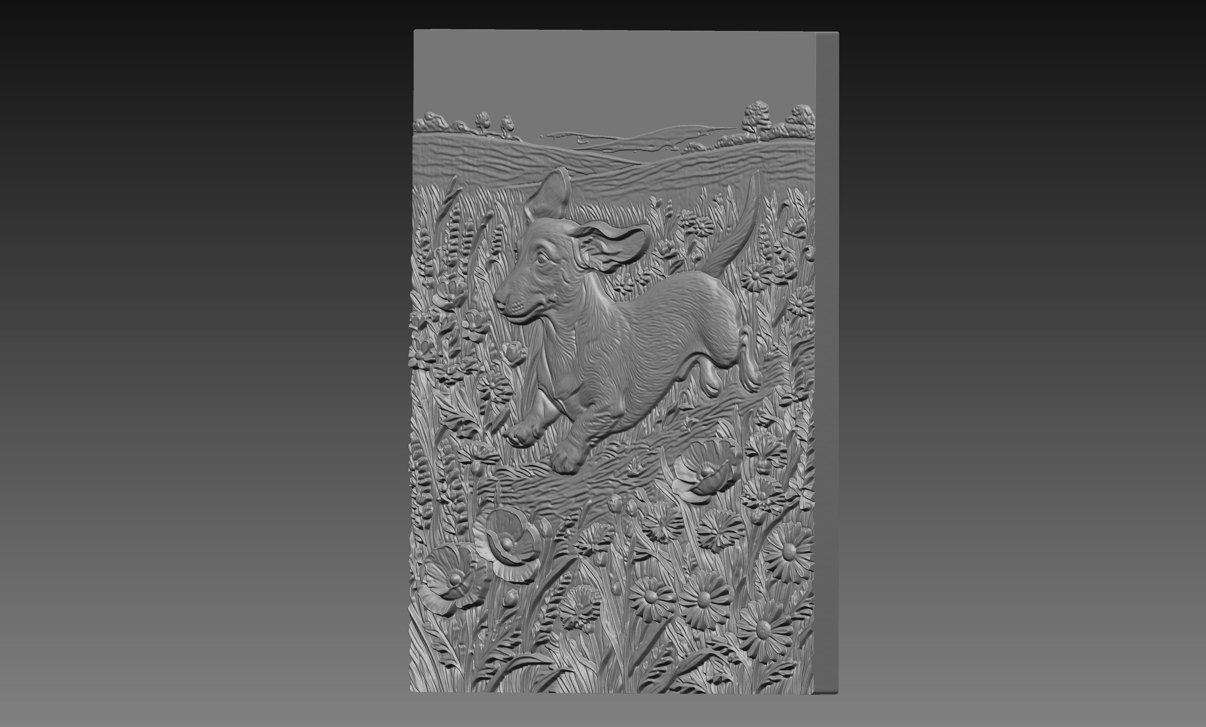 Dachshund Wildflower Meadow 3D Relief STL File, Dog CNC Carving Digital Download