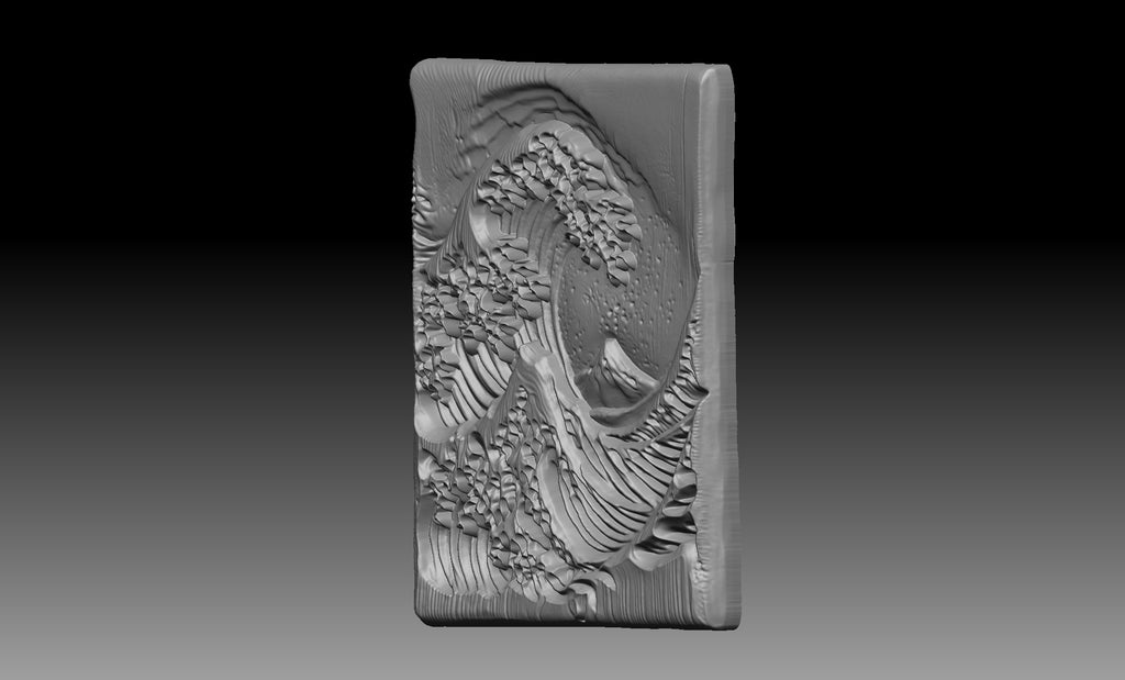 Japanese Great Wave 3D Relief STL File, Ocean Wave CNC Carving Model, Hokusai Style Wall Art Panel, Oriental Decor, Router Engraving 3D Print Digital Download