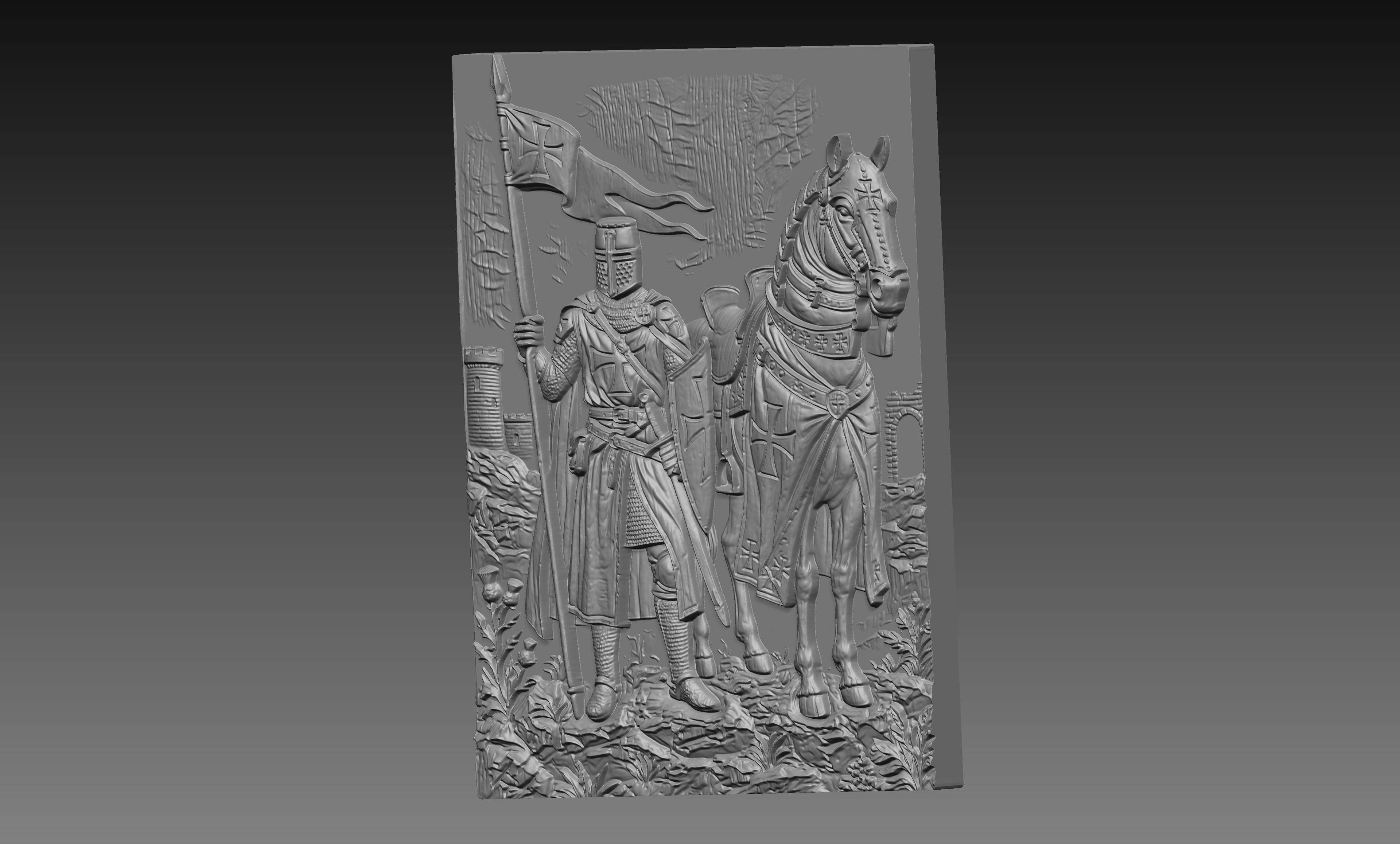 Crusader Knight Horse 3D Relief STL File, Holy Warrior Medieval Christian CNC Carving Digital Download