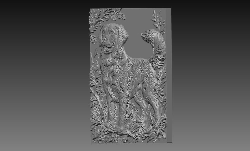 Golden Retriever Forest 3D Relief STL File, Dog CNC Carving Digital Download