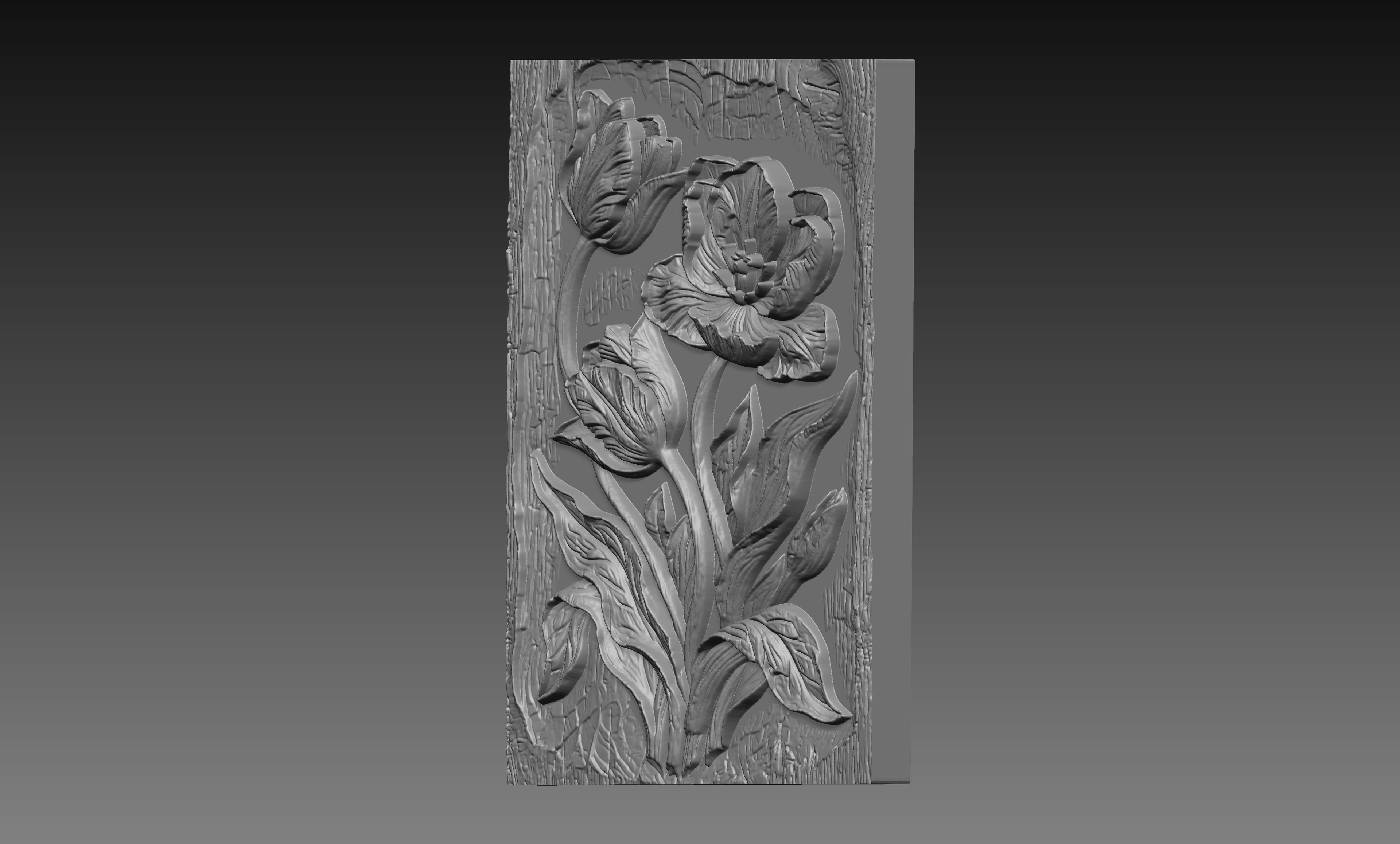 Tulip Flowers 3D Relief STL File, Floral CNC Carving Model, Botanical Wall Art Panel, Spring Decor, Router Engraving 3D Print