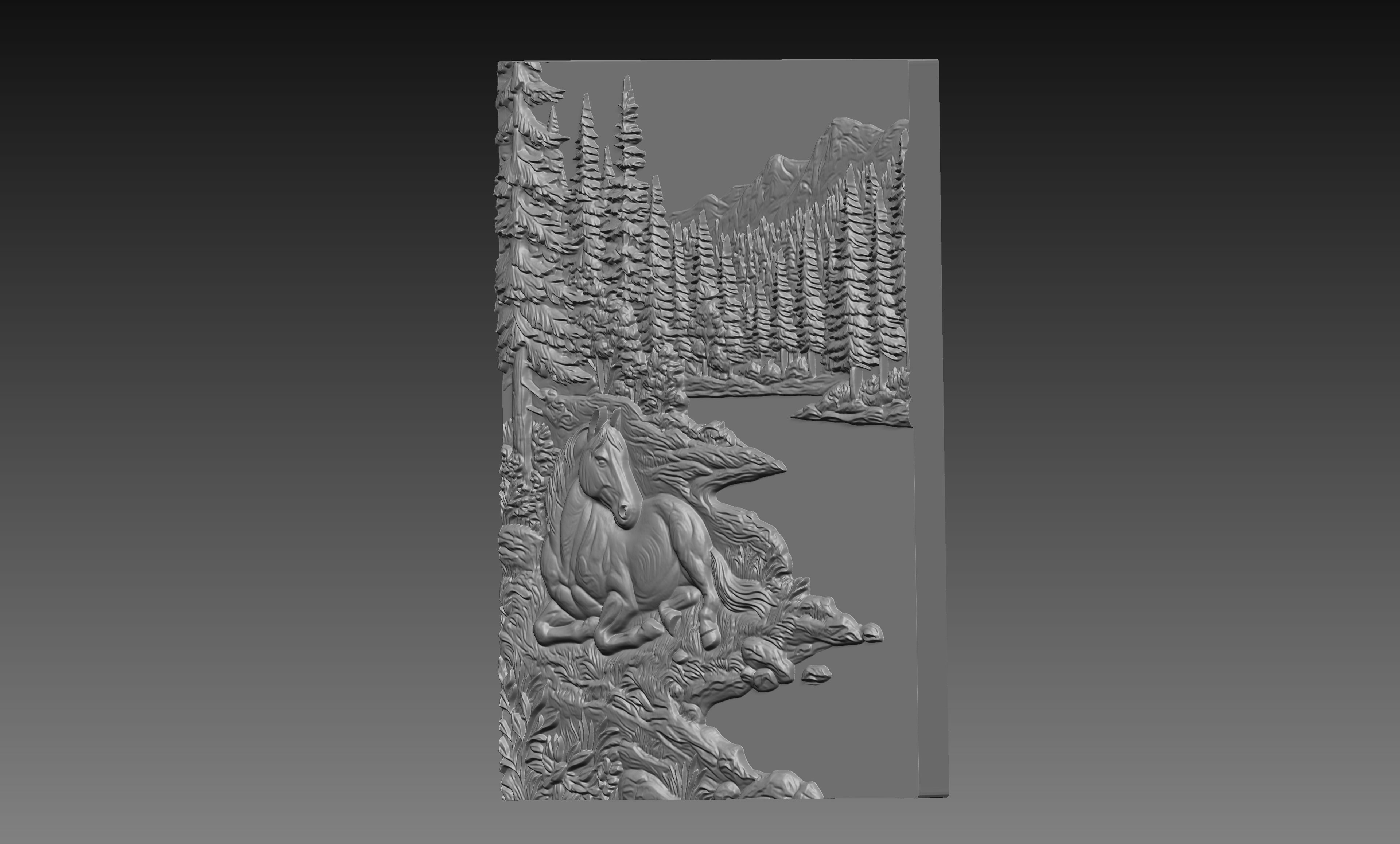 Wild Horse Woodland River 3D Relief STL File, Nature CNC Carving Digital Download
