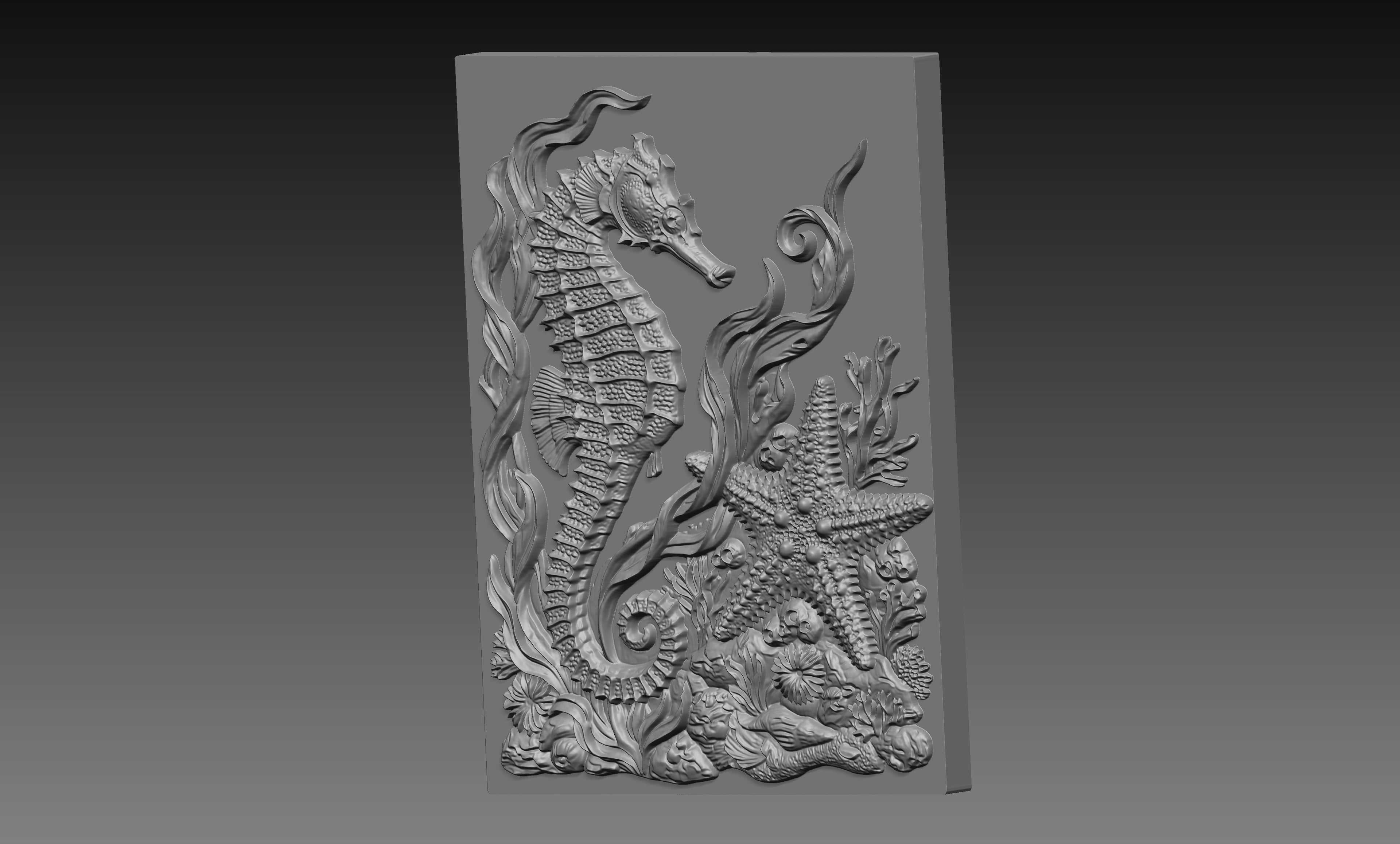 Seahorse Starfish Coral 3D Relief STL File, Nautical CNC Carving Digital Download