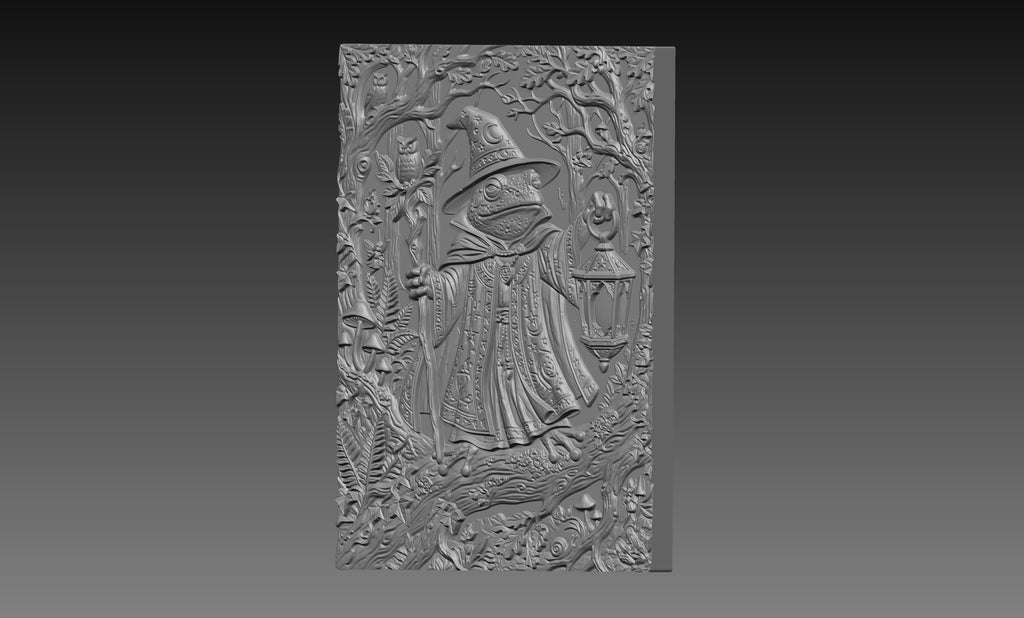 DND Frog Wizard Lantern 3D Relief STL File, Fantasy Tabletop CNC Carving Gaming Decor Digital Download