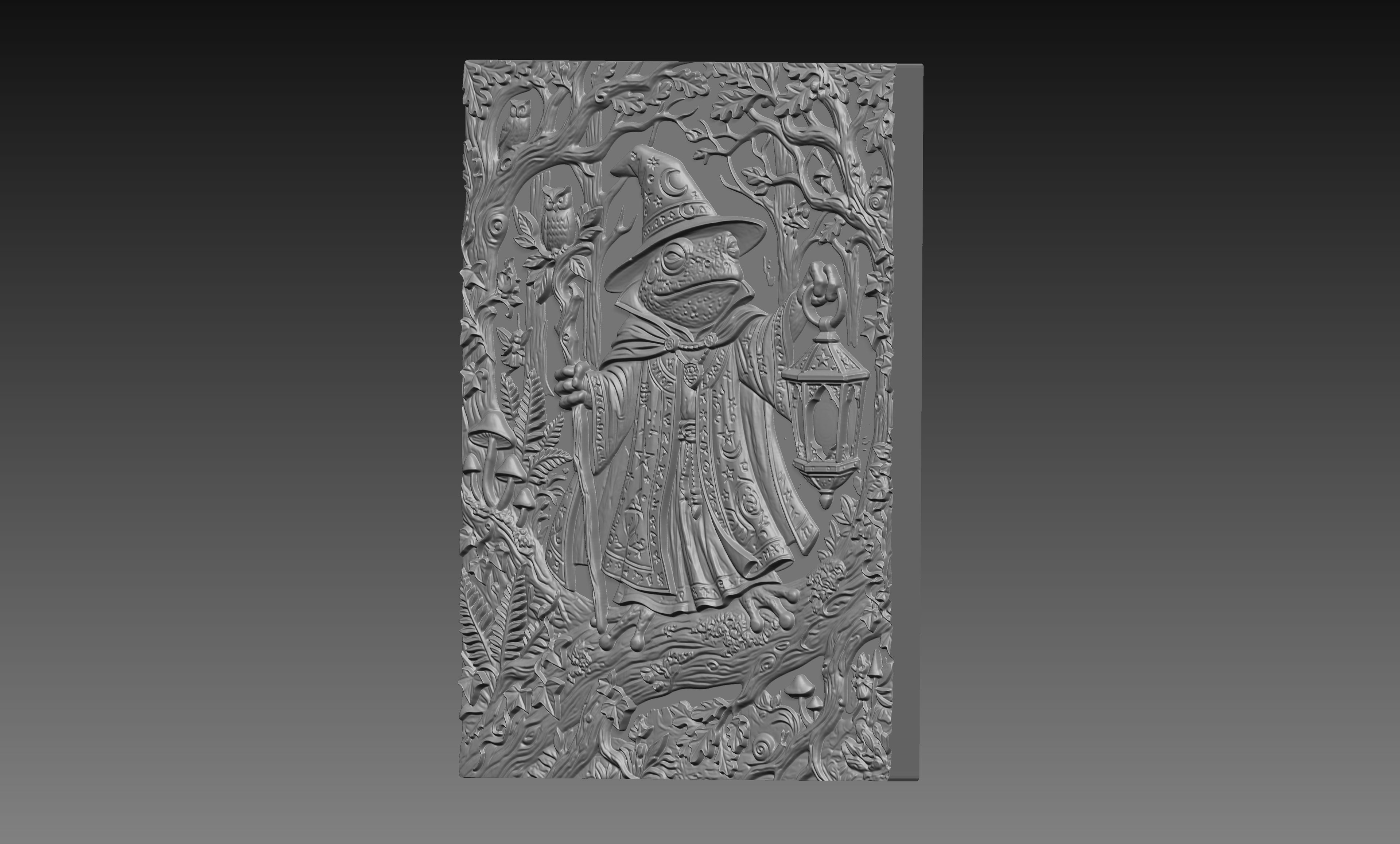 DND Frog Wizard Lantern 3D Relief STL File, Fantasy Tabletop CNC Carving Gaming Decor Digital Download
