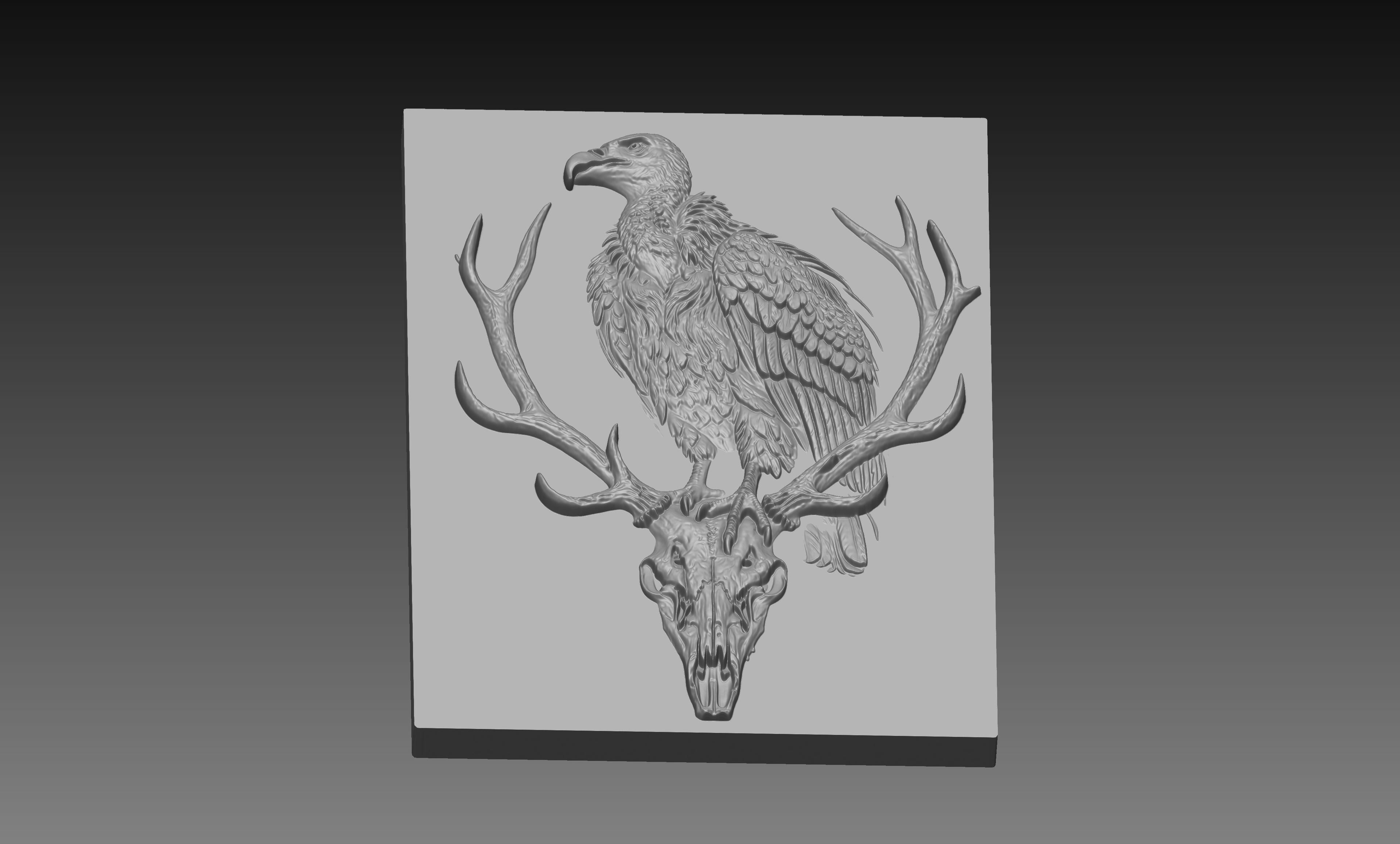 Vulture Deer Skull 3D Relief STL File, Bird of prey Wildlife CNC Carving Digital Download