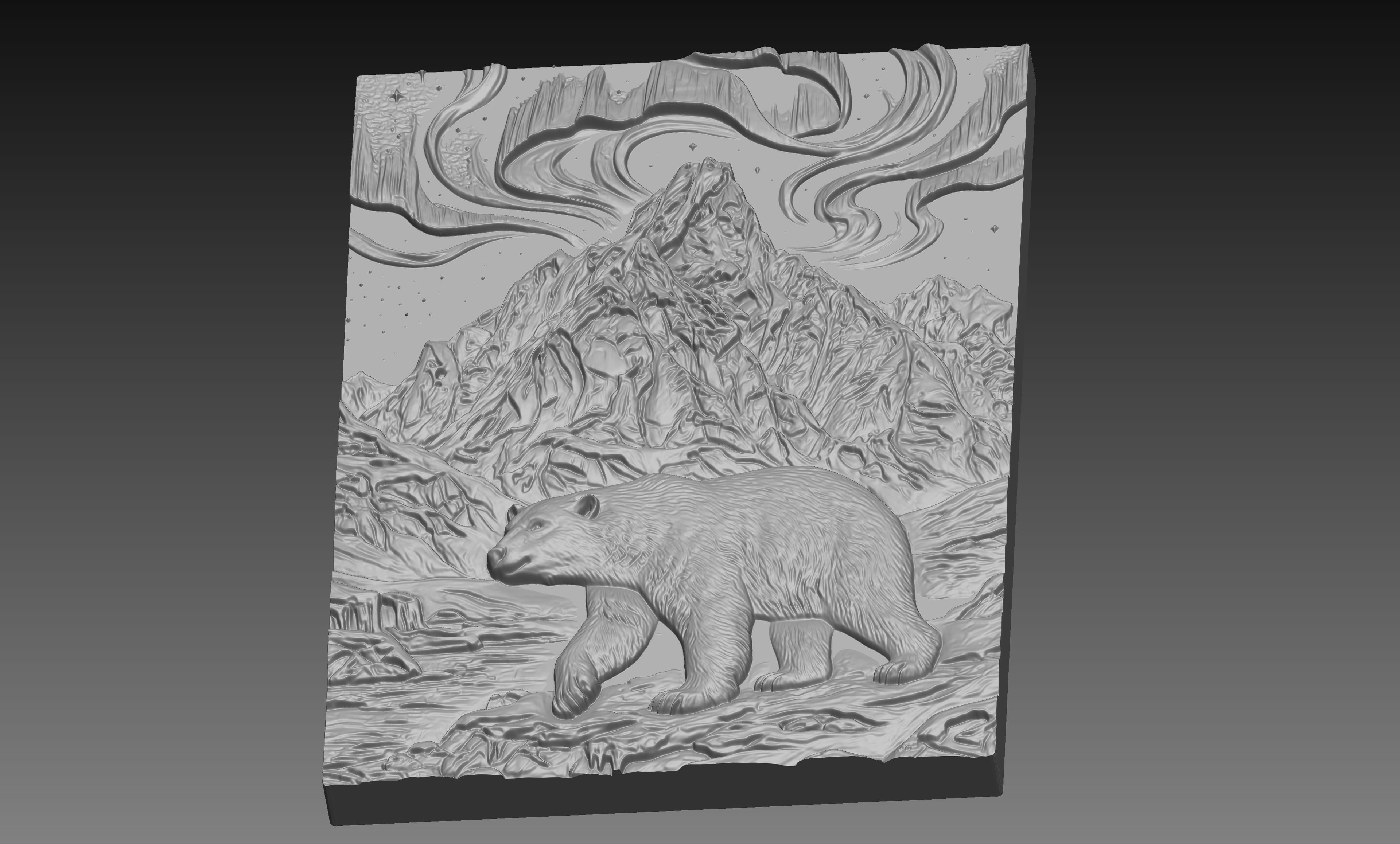 Polar Bear Northern Lights 3D Relief STL File, Arctic CNC Carving Digital Download