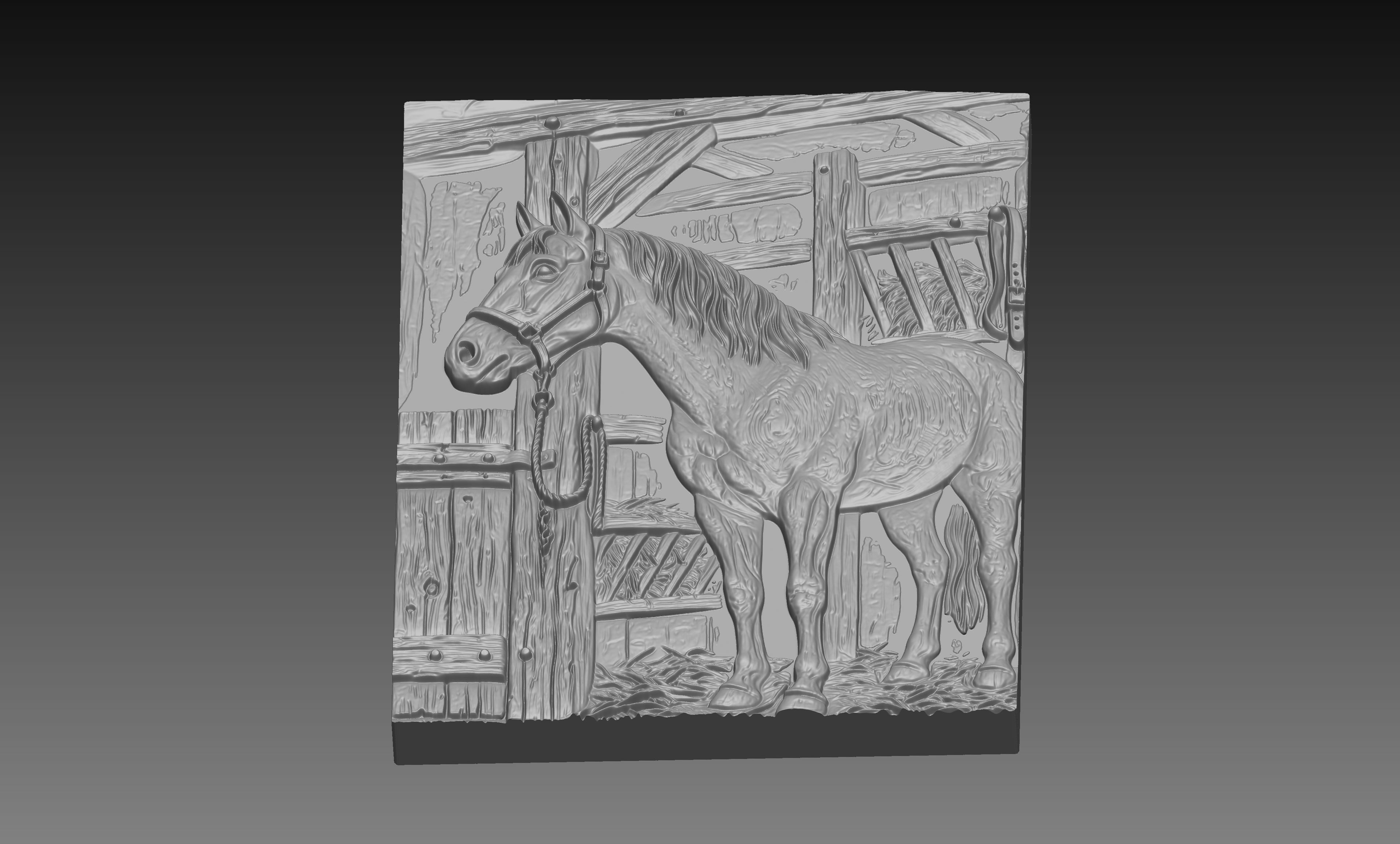 Stable Horse Ranch 3D Relief STL File, Western Farm Animal CNC Carving Digital Download