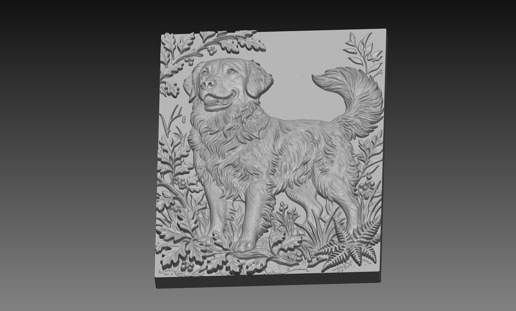 Golden Retriever Forest 3D Relief STL File, Dog CNC Carving Digital Download