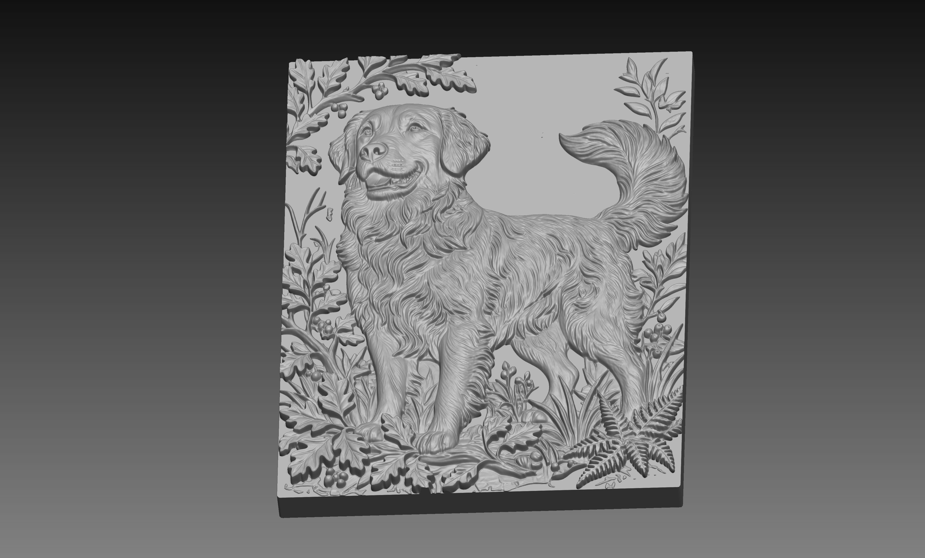 Golden Retriever Forest 3D Relief STL File, Dog CNC Carving Digital Download
