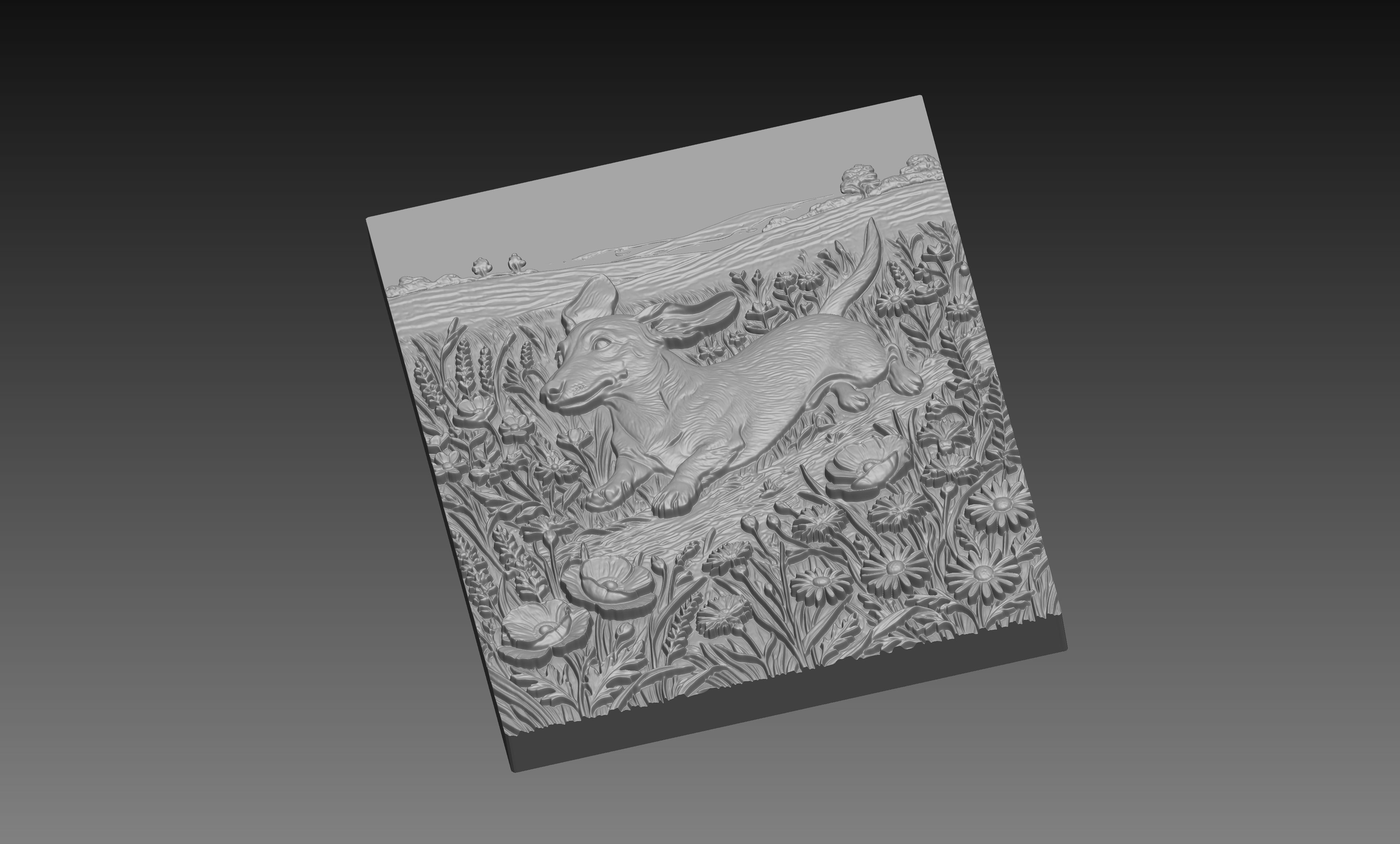 Dachshund Wildflower Meadow 3D Relief STL File, Dog CNC Carving Digital Download