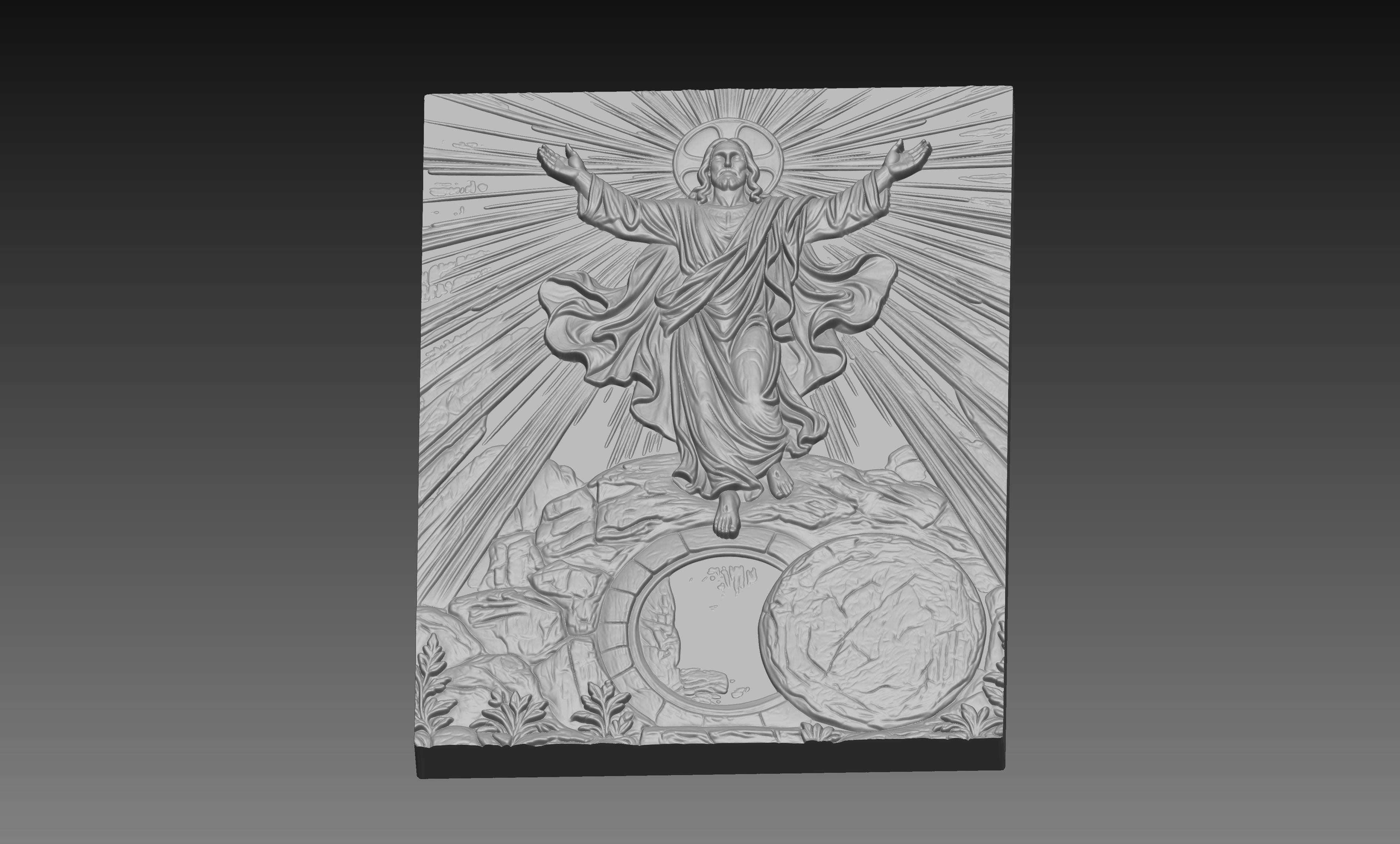 Jesus Rising Tomb 3D Relief STL File, Christian CNC Carving Digital Download