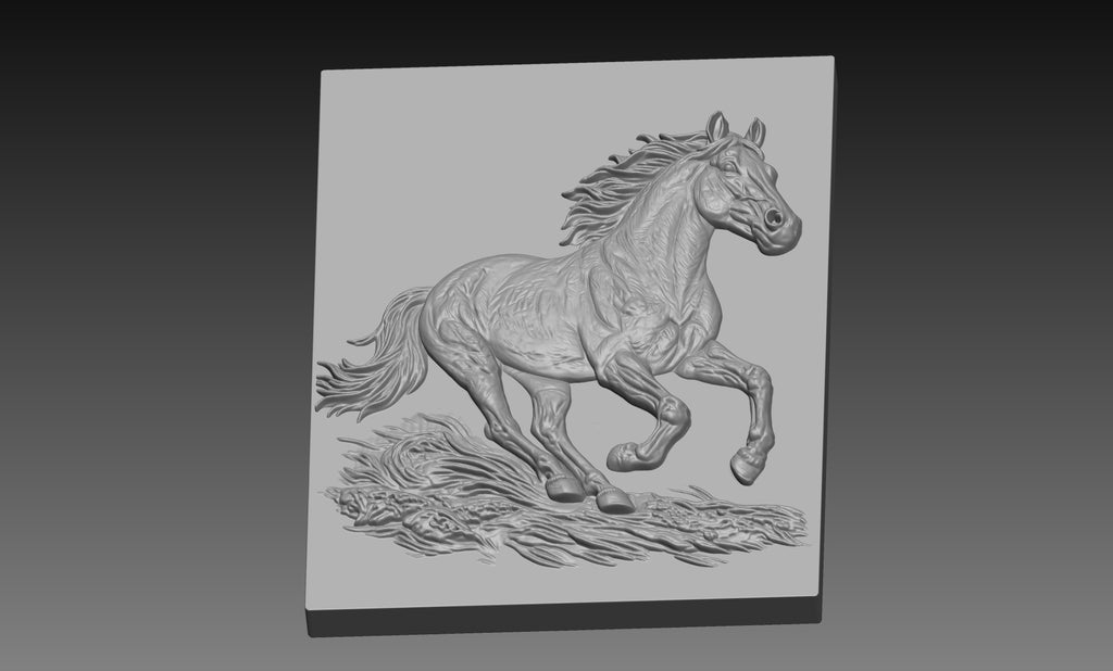 Horse Running 3D Relief STL File, Equestrian CNC Carving Digital Download