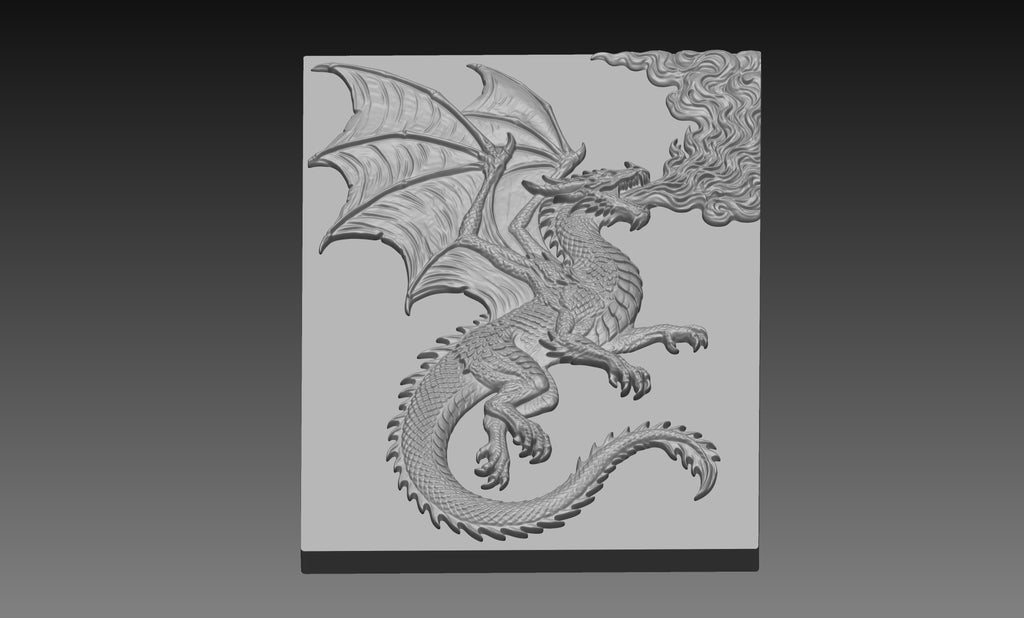 Fire Dragon Breathing Flames 3D Relief STL File, Fantasy CNC Carving Digital Download