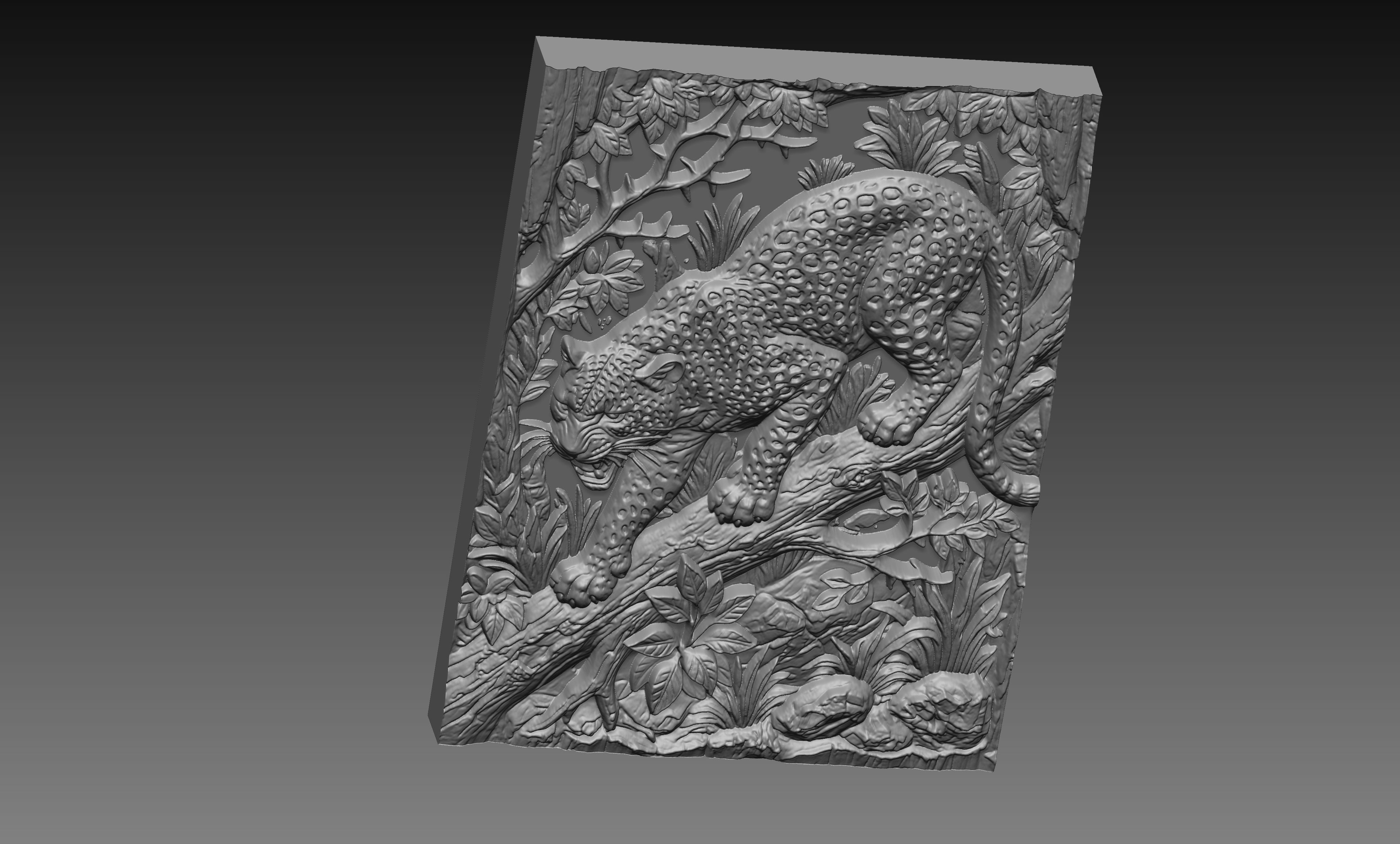 Leopard Pouncing 3D Relief STL File, Jungle Wildlife CNC Carving Model, Big Cat Wall Art Panel, Safari Decor, Router Engraving 3D Print