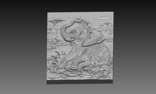Elephant Mud Savannah 3D Relief STL File, Wildlife CNC Carving Digital Download