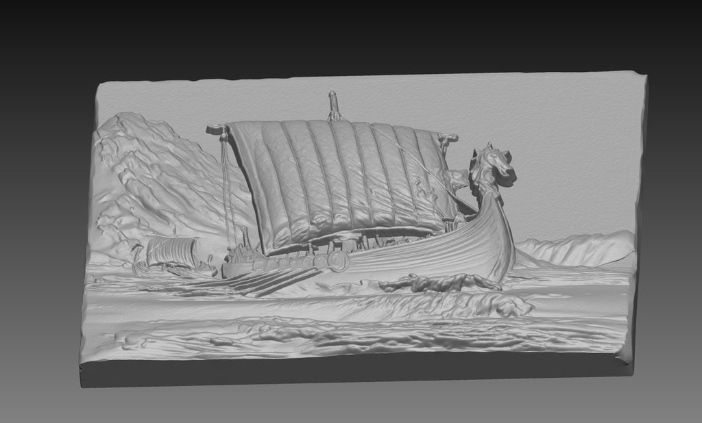 Viking Longboat 3D Relief STL File, Norse Ship CNC Carving Model, Ocean Waves Wall Art Panel, Nordic Decor, Router Engraving 3D Print