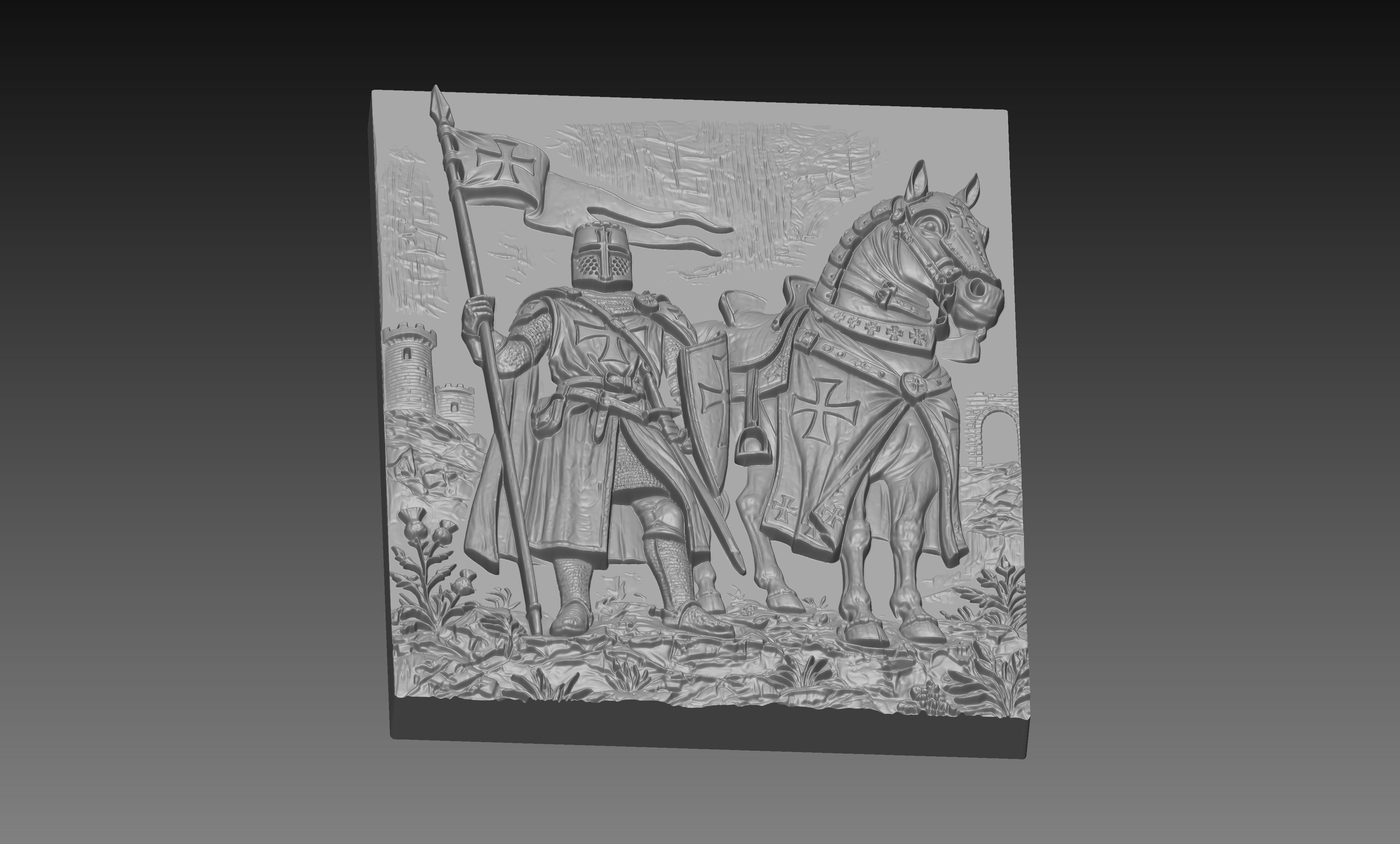 Crusader Knight Horse 3D Relief STL File, Holy Warrior Medieval Christian CNC Carving Digital Download