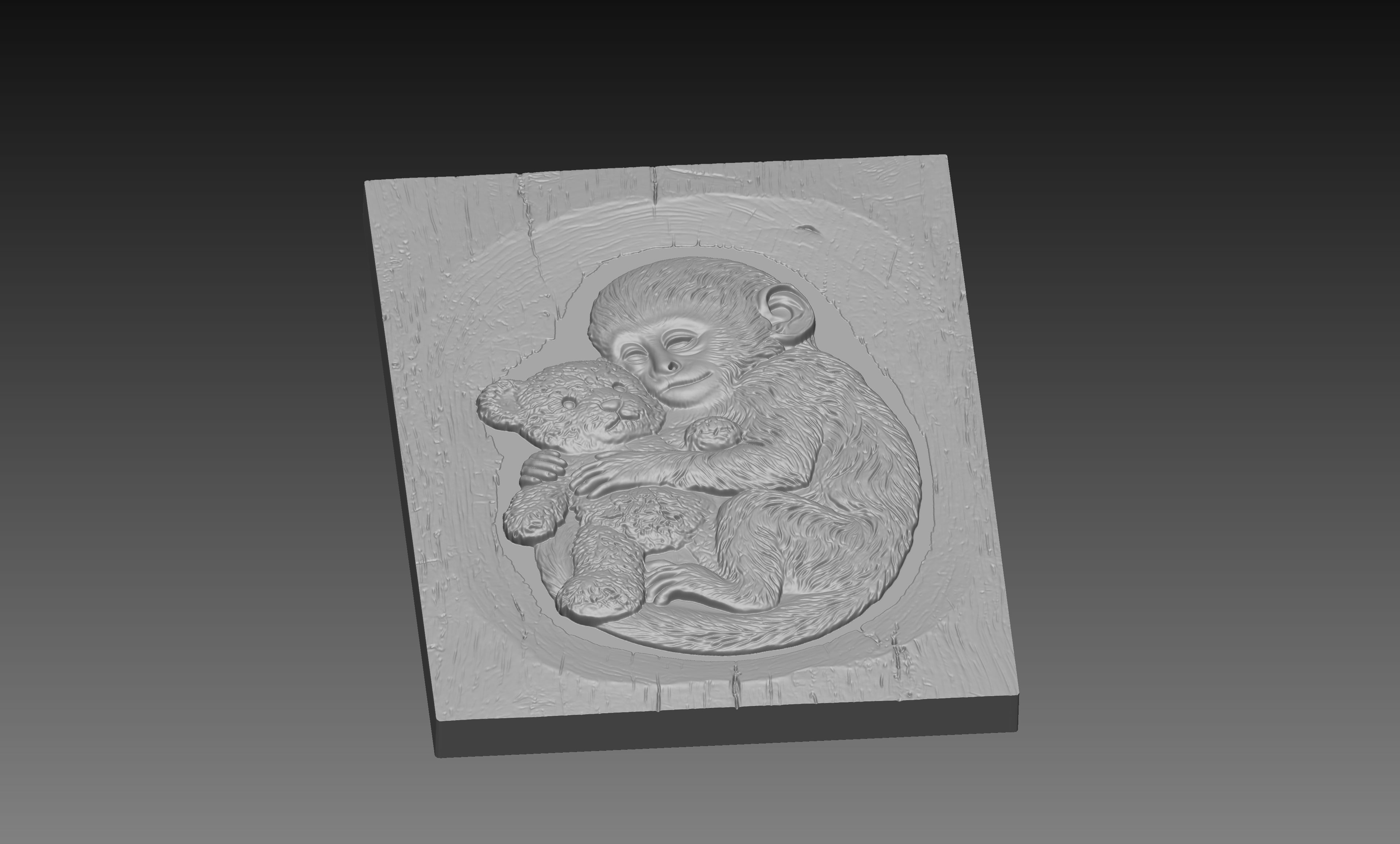 Baby Monkey Teddy Bear 3D Relief STL File, Cute CNC Carving Digital Download