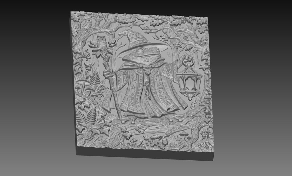 DND Frog Wizard Lantern 3D Relief STL File, Fantasy Tabletop CNC Carving Gaming Decor Digital Download