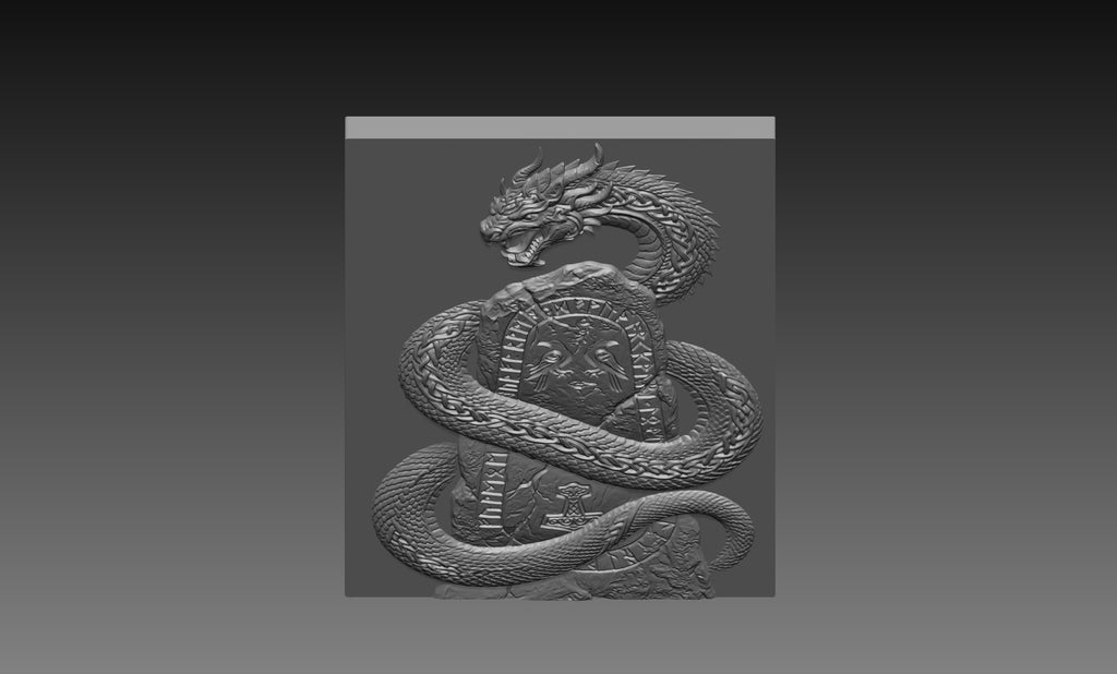 Norse Serpent Rune 3D Relief STL File, Viking Mythology CNC Carving Digital Download