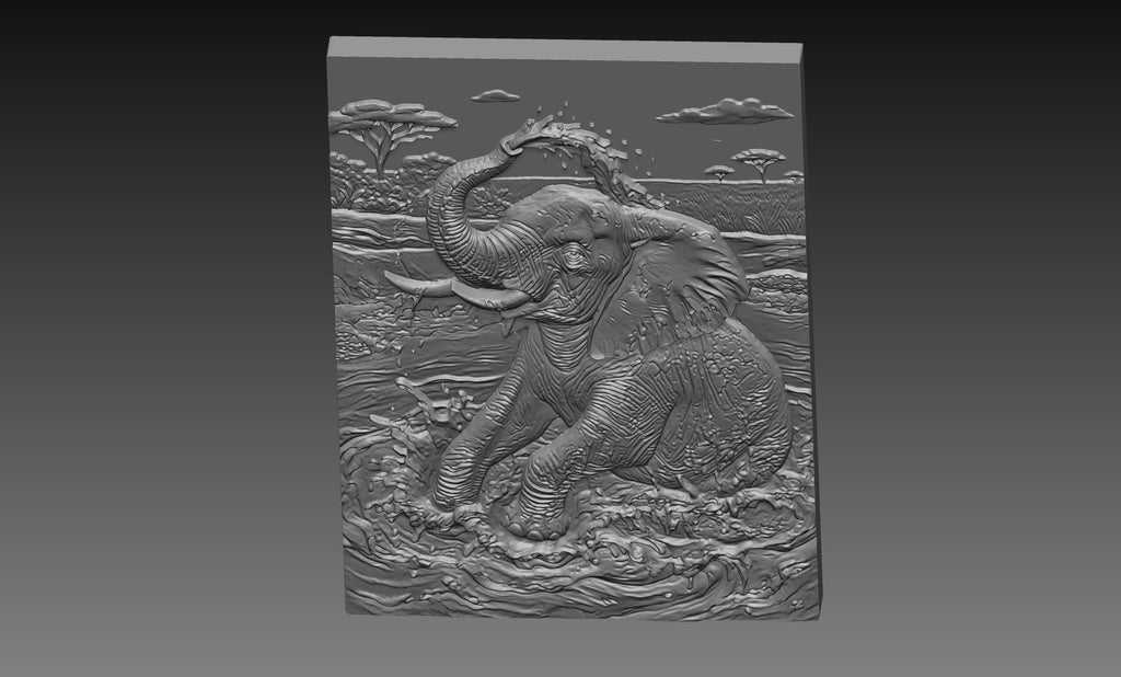 Elephant Mud Savannah 3D Relief STL File, Wildlife CNC Carving Digital Download