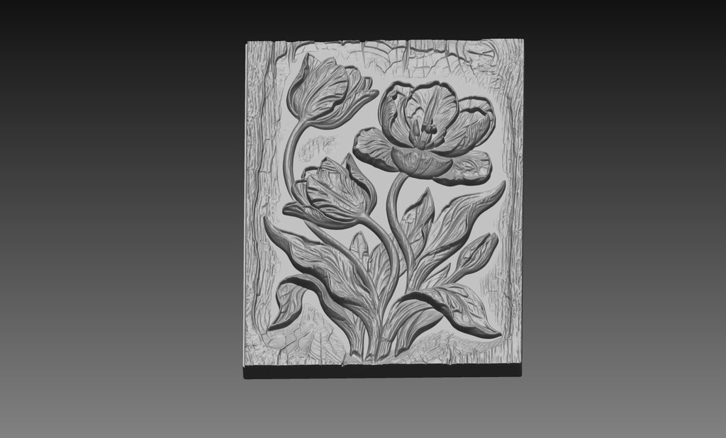 Tulip Flowers 3D Relief STL File, Floral CNC Carving Model, Botanical Wall Art Panel, Spring Decor, Router Engraving 3D Print