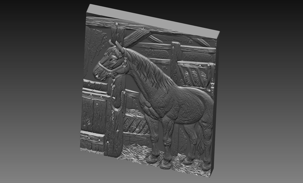 Stable Horse Ranch 3D Relief STL File, Western Farm Animal CNC Carving Digital Download