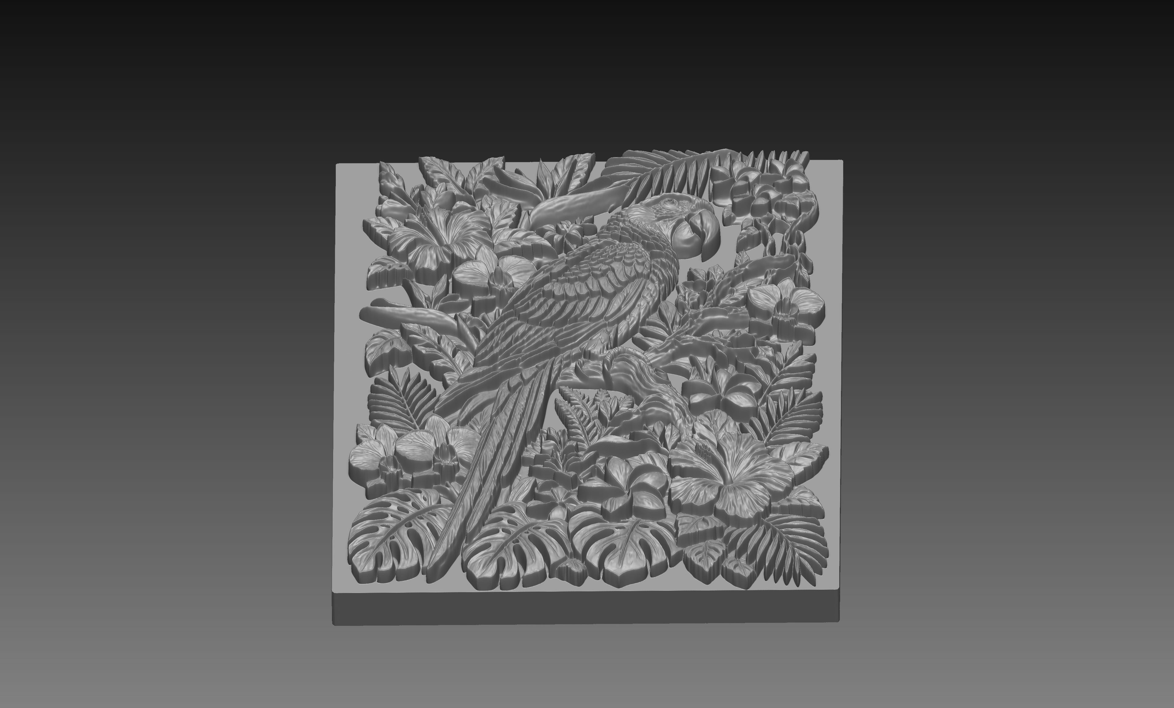 Parrot Tropical Flowers 3D Relief STL File, Exotic CNC Carving Digital Download