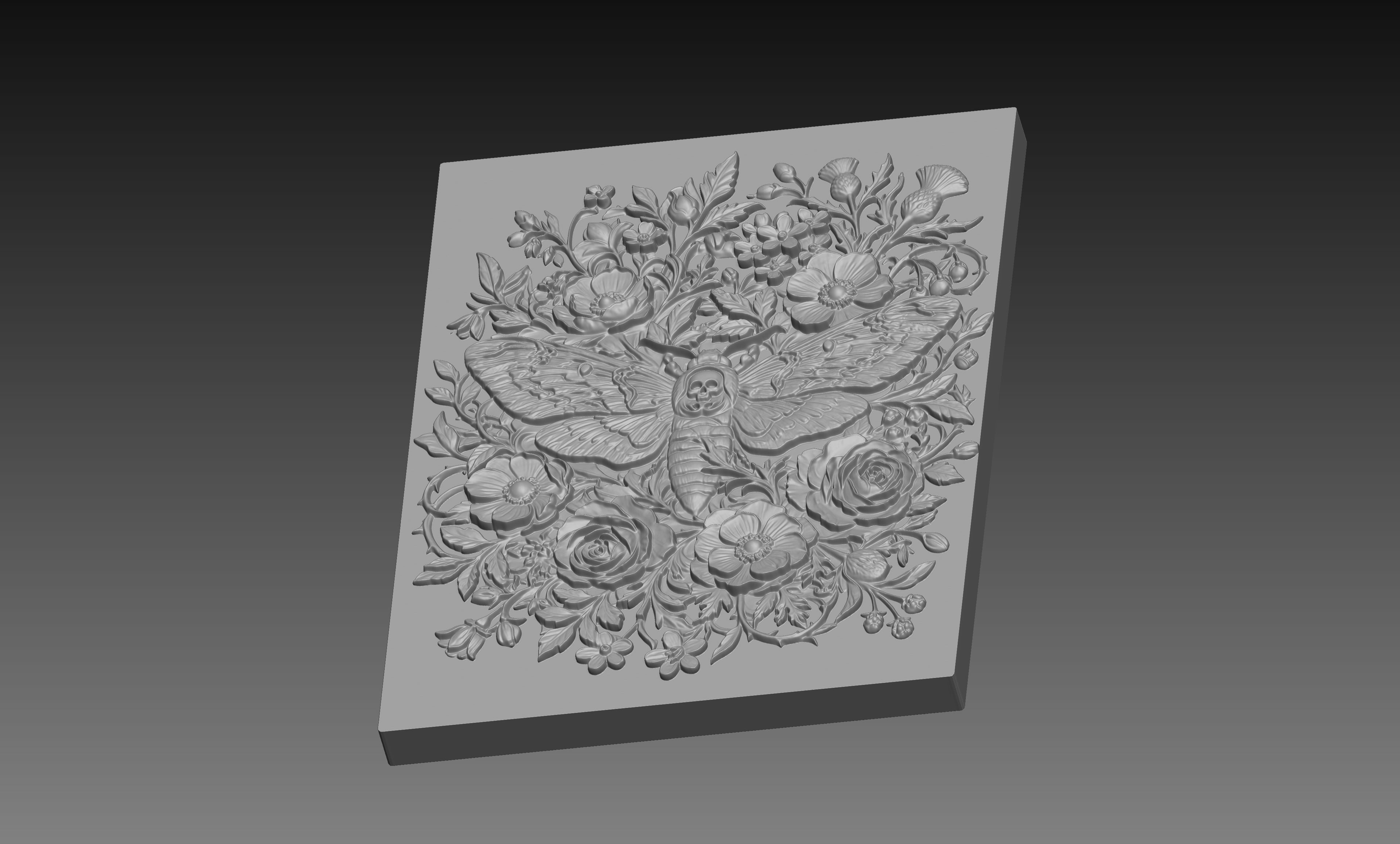Death Moth Flowers 3D Relief STL File, Gothic CNC Carving Digital Download