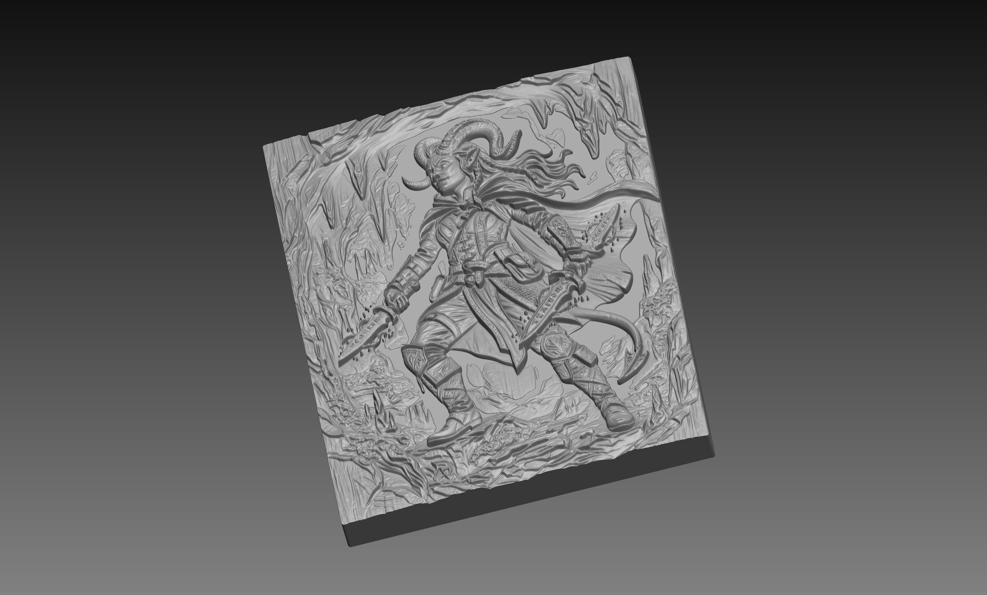 Tiefling Rogue Assassin 3D Relief STL File, DND Fantasy CNC Carving Digital Download