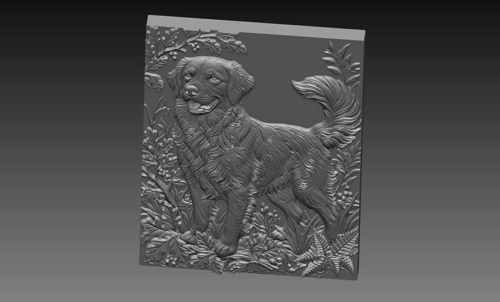 Golden Retriever Forest 3D Relief STL File, Dog CNC Carving Digital Download
