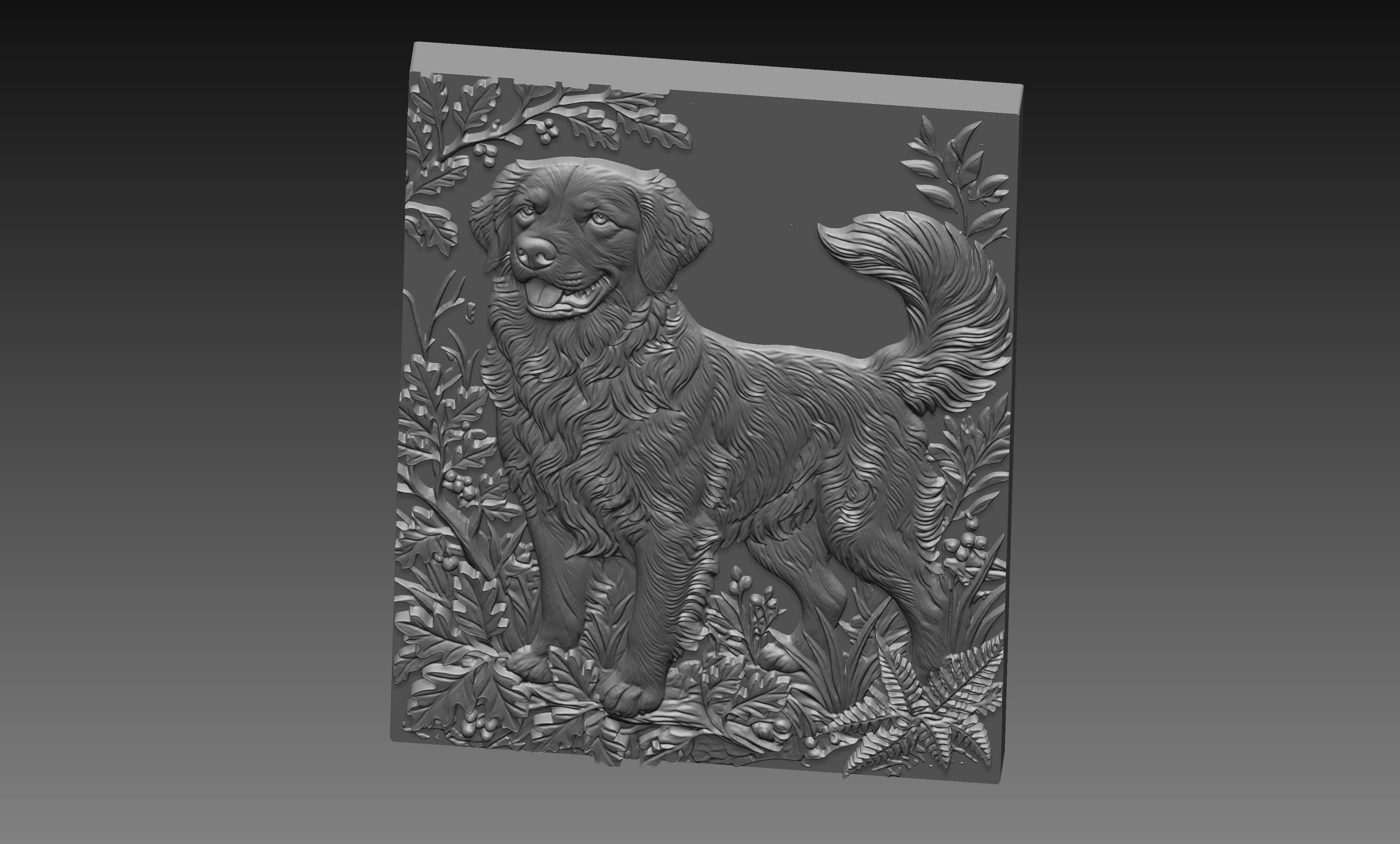Golden Retriever Forest 3D Relief STL File, Dog CNC Carving Digital Download
