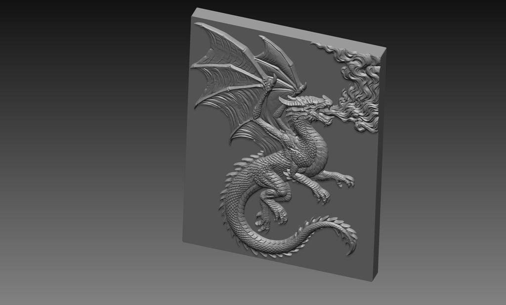 Fire Dragon Breathing Flames 3D Relief STL File, Fantasy CNC Carving Digital Download