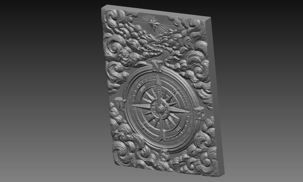 Compass North Star 3D Relief STL File, Nautical CNC Carving Digital Download