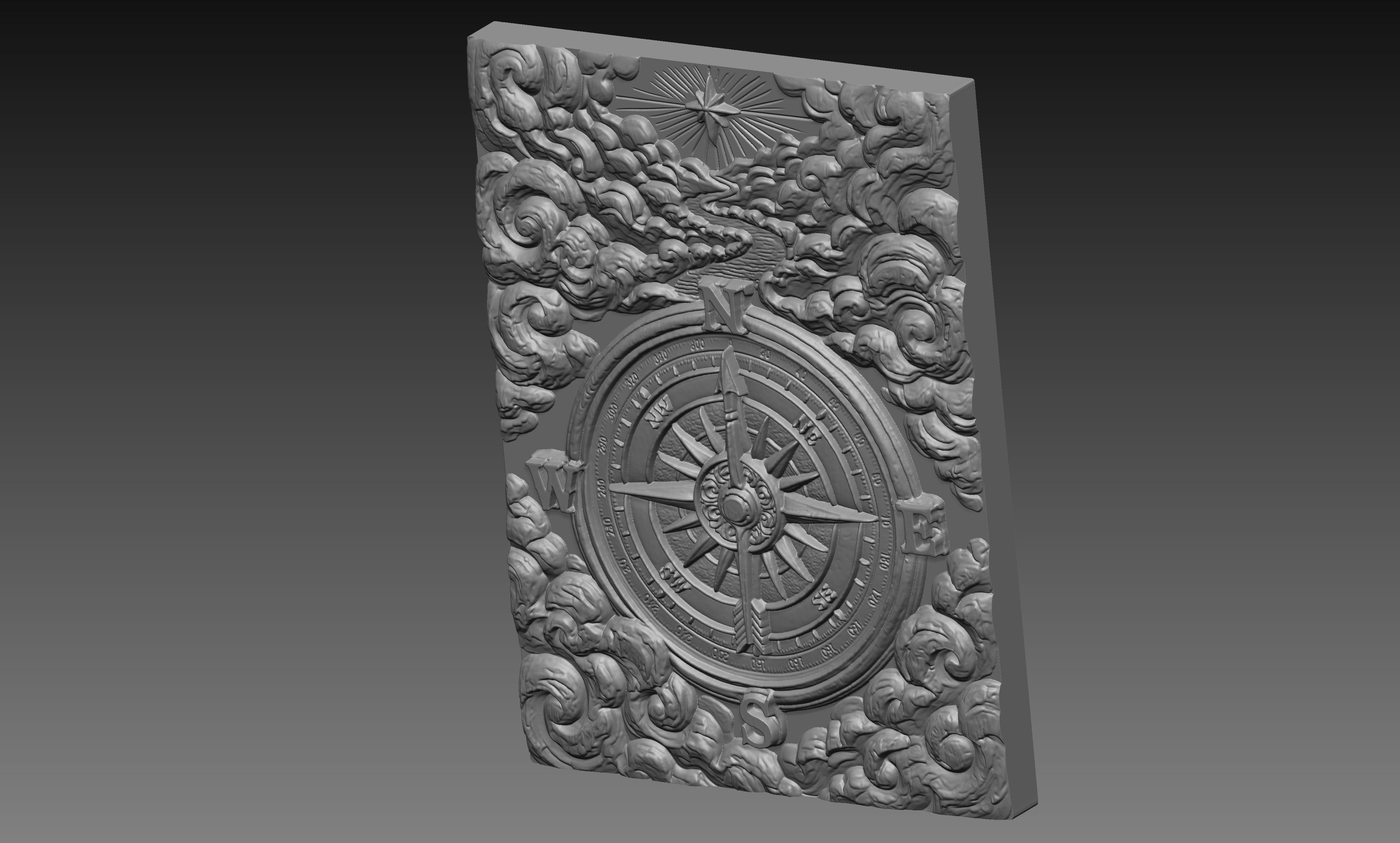 Compass North Star 3D Relief STL File, Nautical CNC Carving Digital Download