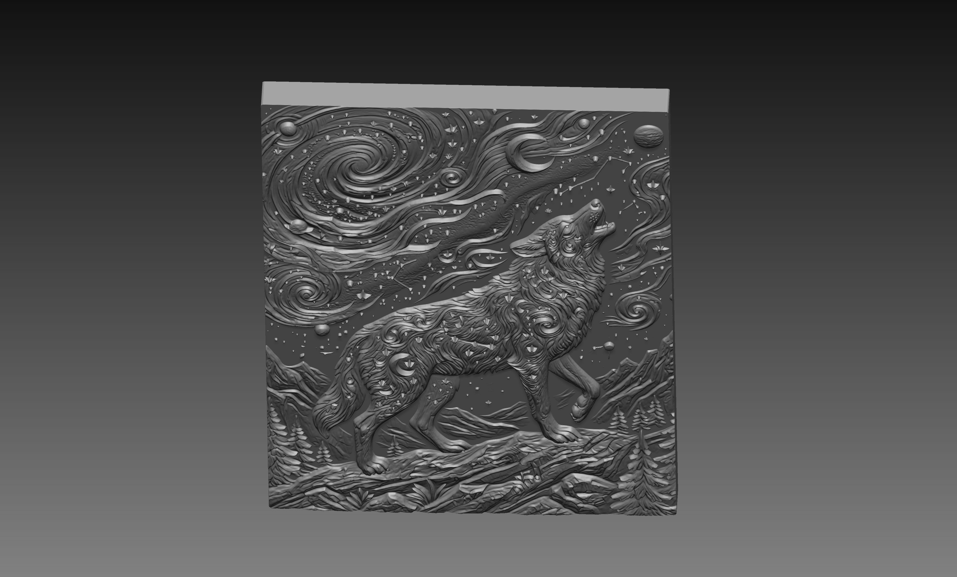 Celestial Wolf Moon Stars 3D Relief STL File, Fantasy CNC Carving Digital Download