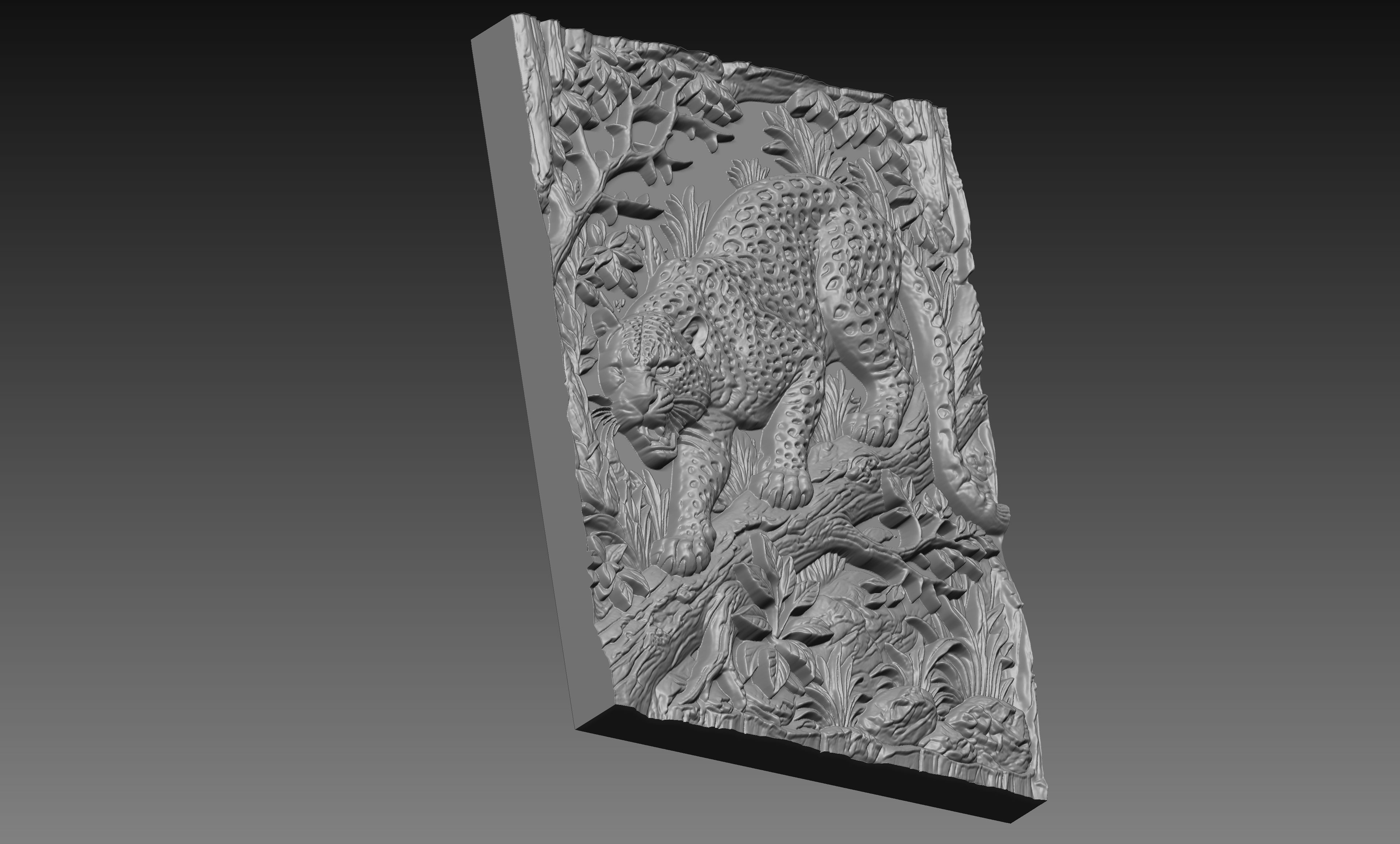 Leopard Pouncing 3D Relief STL File, Jungle Wildlife CNC Carving Model, Big Cat Wall Art Panel, Safari Decor, Router Engraving 3D Print