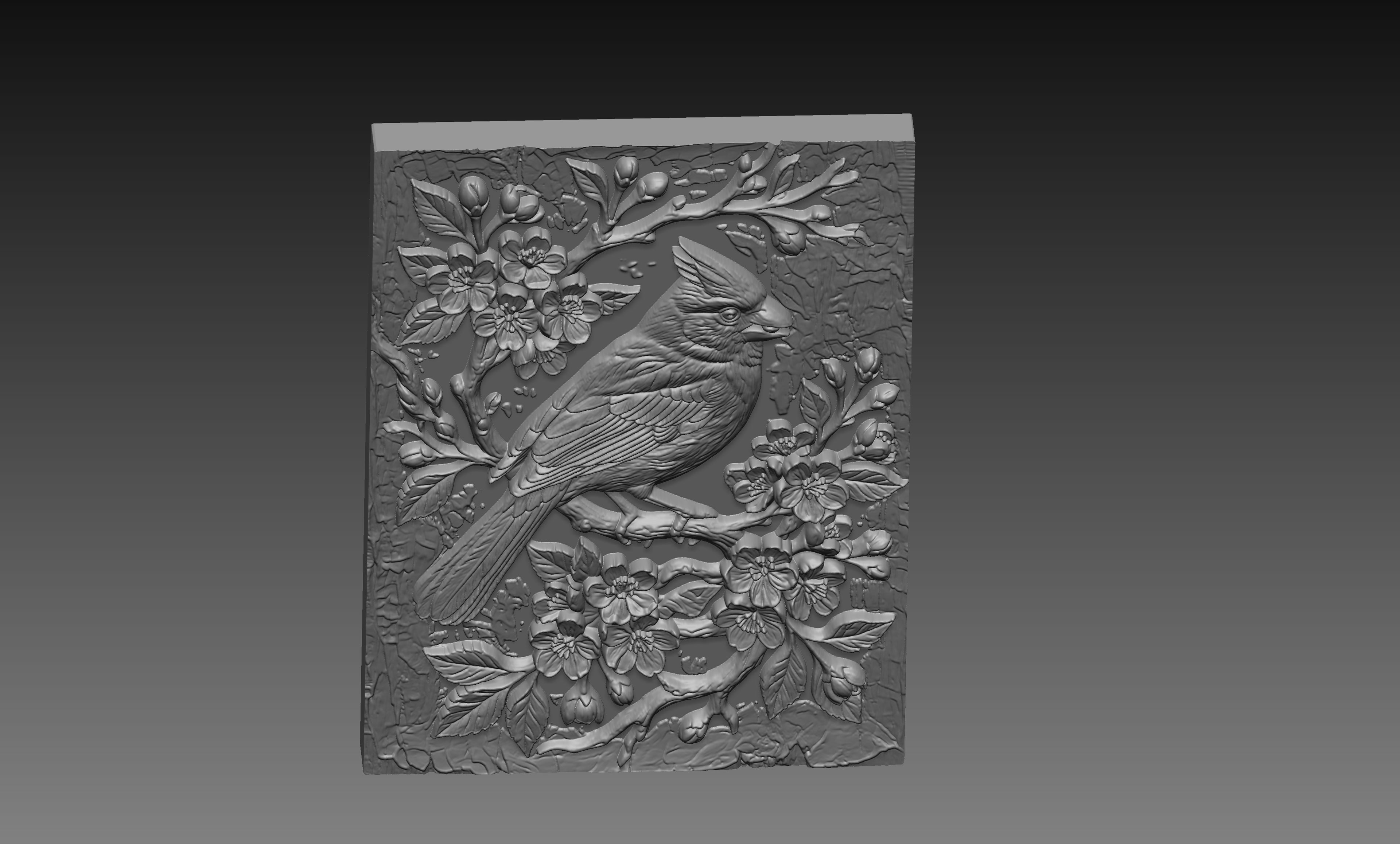 Cardinal Cherry Blossom 3D Relief STL File, Bird CNC Carving Digital Download