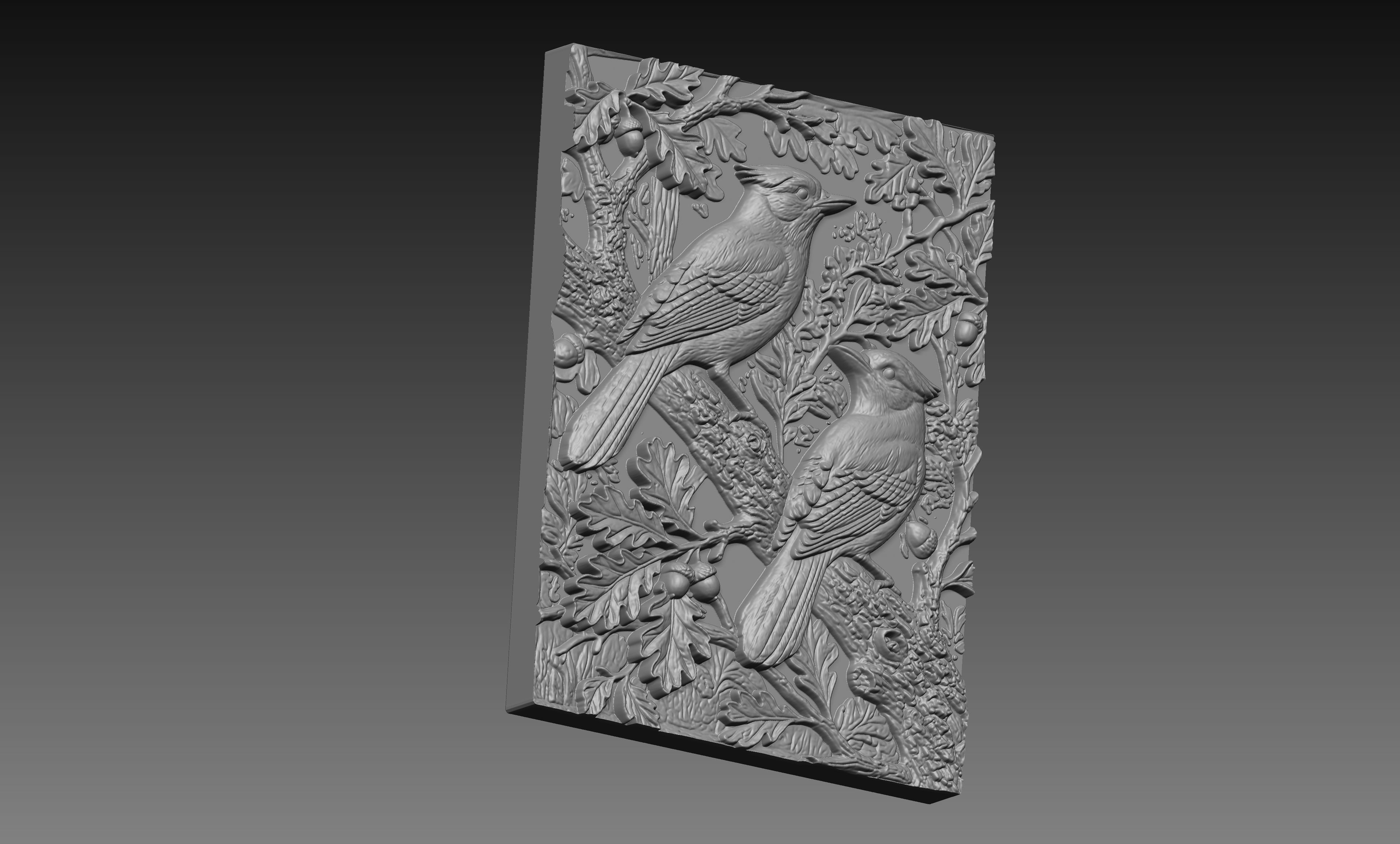 Two Blue Jay Birds 3D Relief STL File, Bluejay on Oak Branch CNC Carving Model, Bird Wall Art Panel, Nature Decor, Router Engraving 3D Print Digital Download