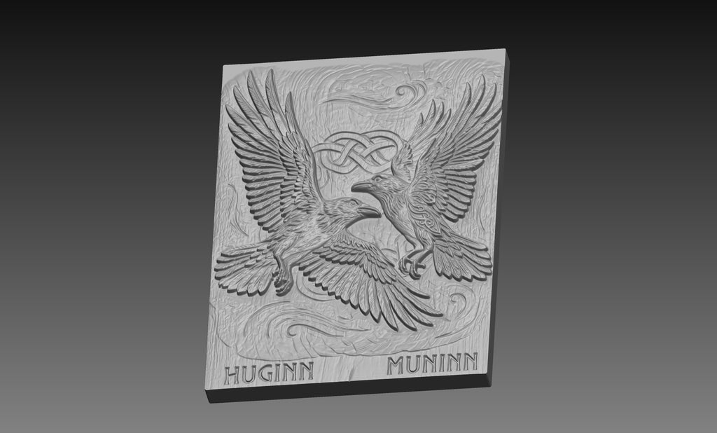 Huginn Muninn Ravens 3D Relief STL File, Norse Viking CNC Carving Digital Download